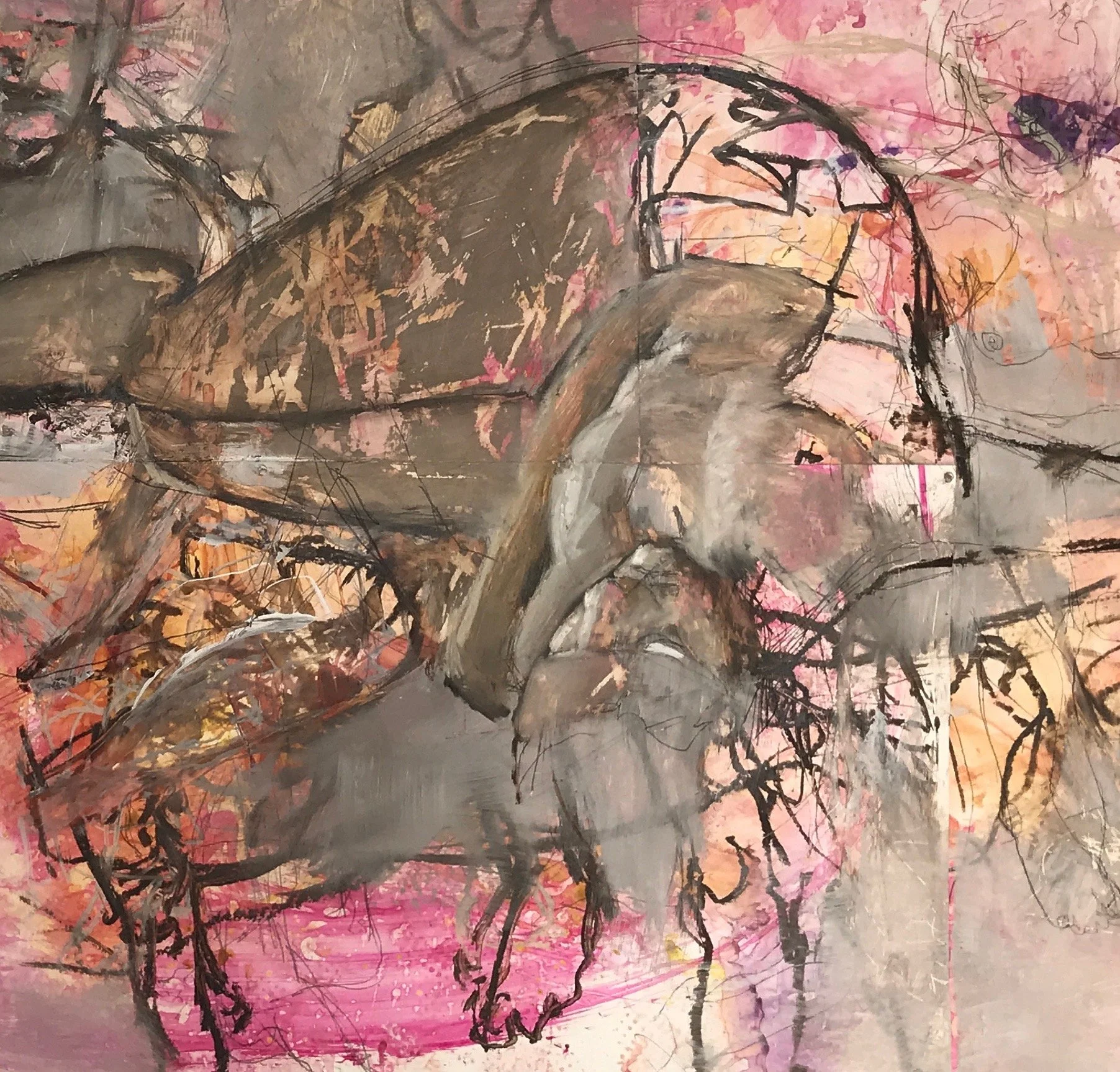 Inclined,30x30 custom framed Oil and ink on yupo,  2026,$3150.JPG