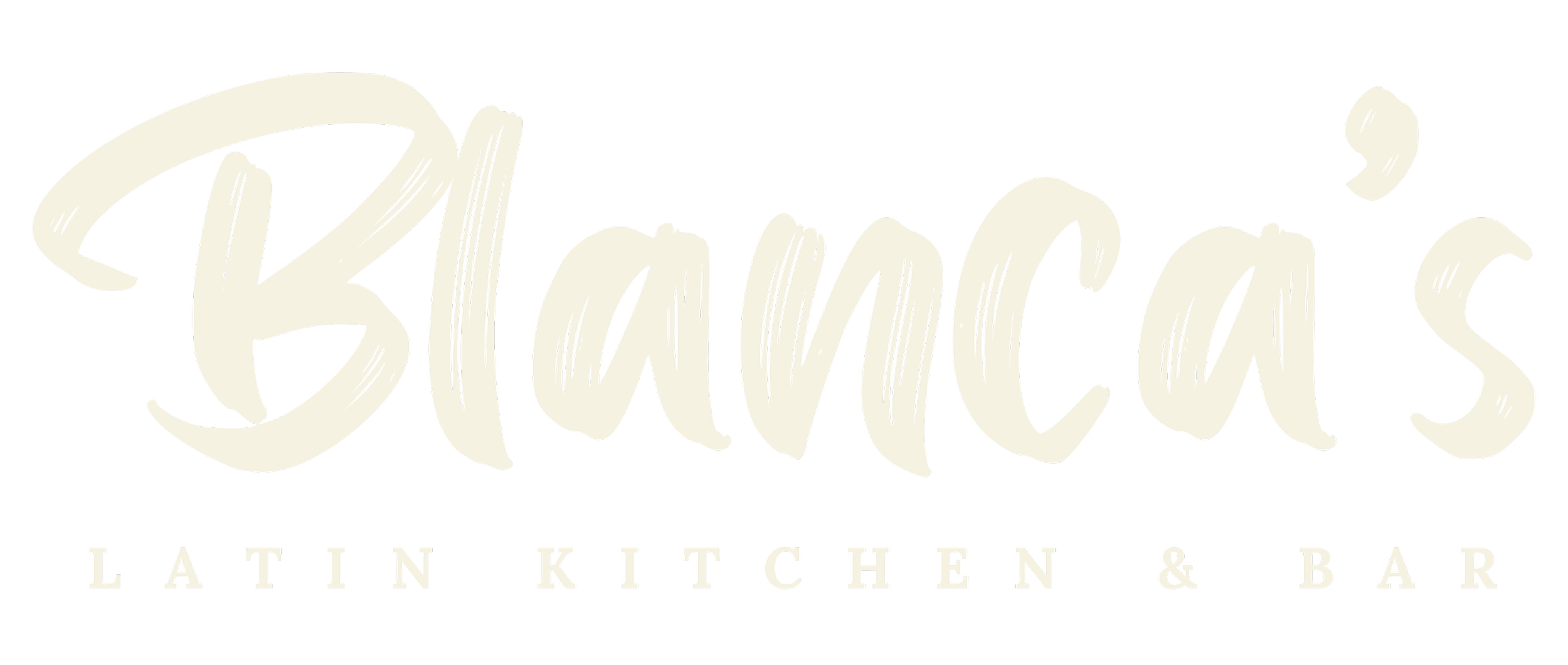 Logo for Blanqui's Latin Kitchen & Bar with the name written in large, cursive font and a black background.