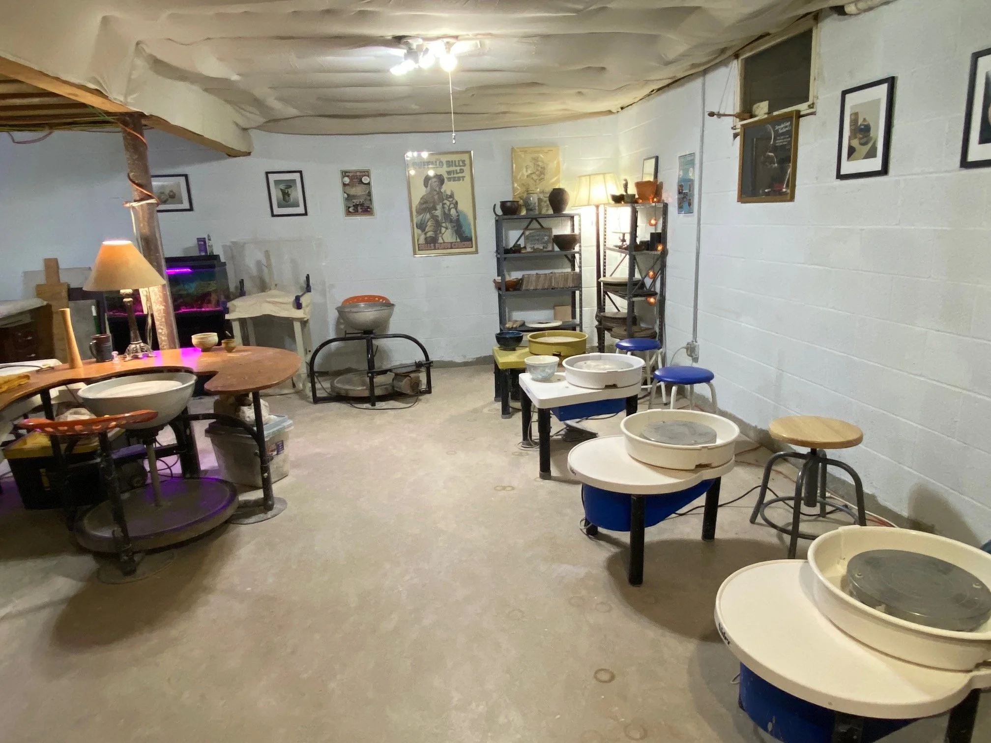 The pottery studio wheels.