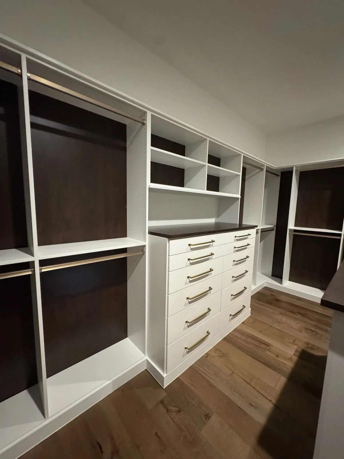 Custom White and Dark Brown Closet