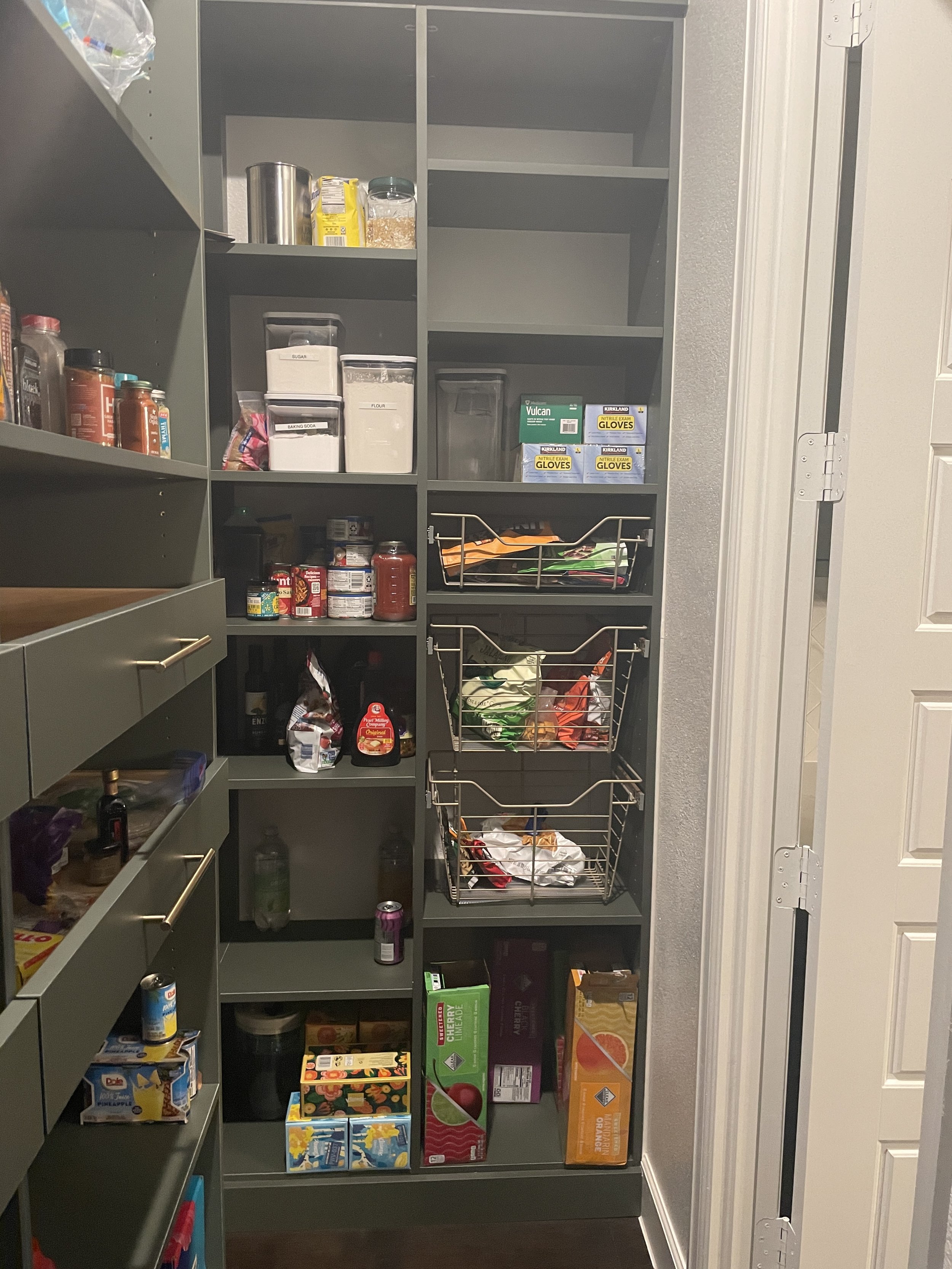 Custom Grey Pantry with Pull Out Baskets