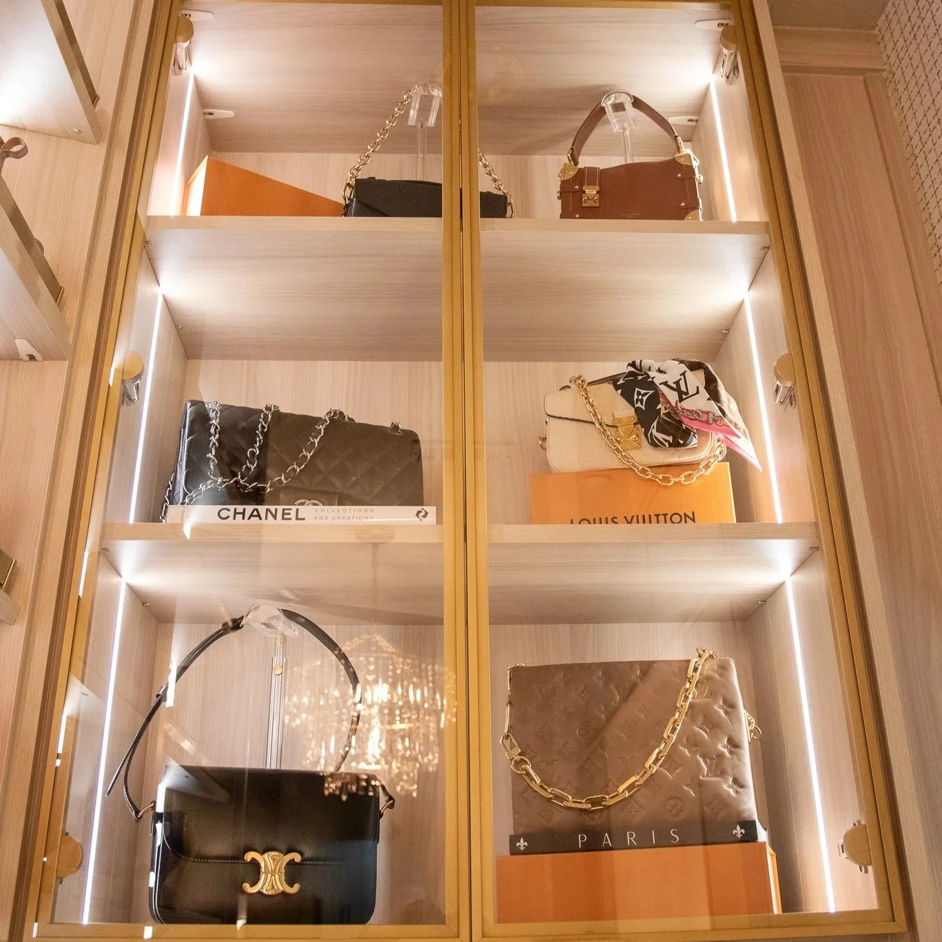 Custom Closet Gold Frame Glass Doors