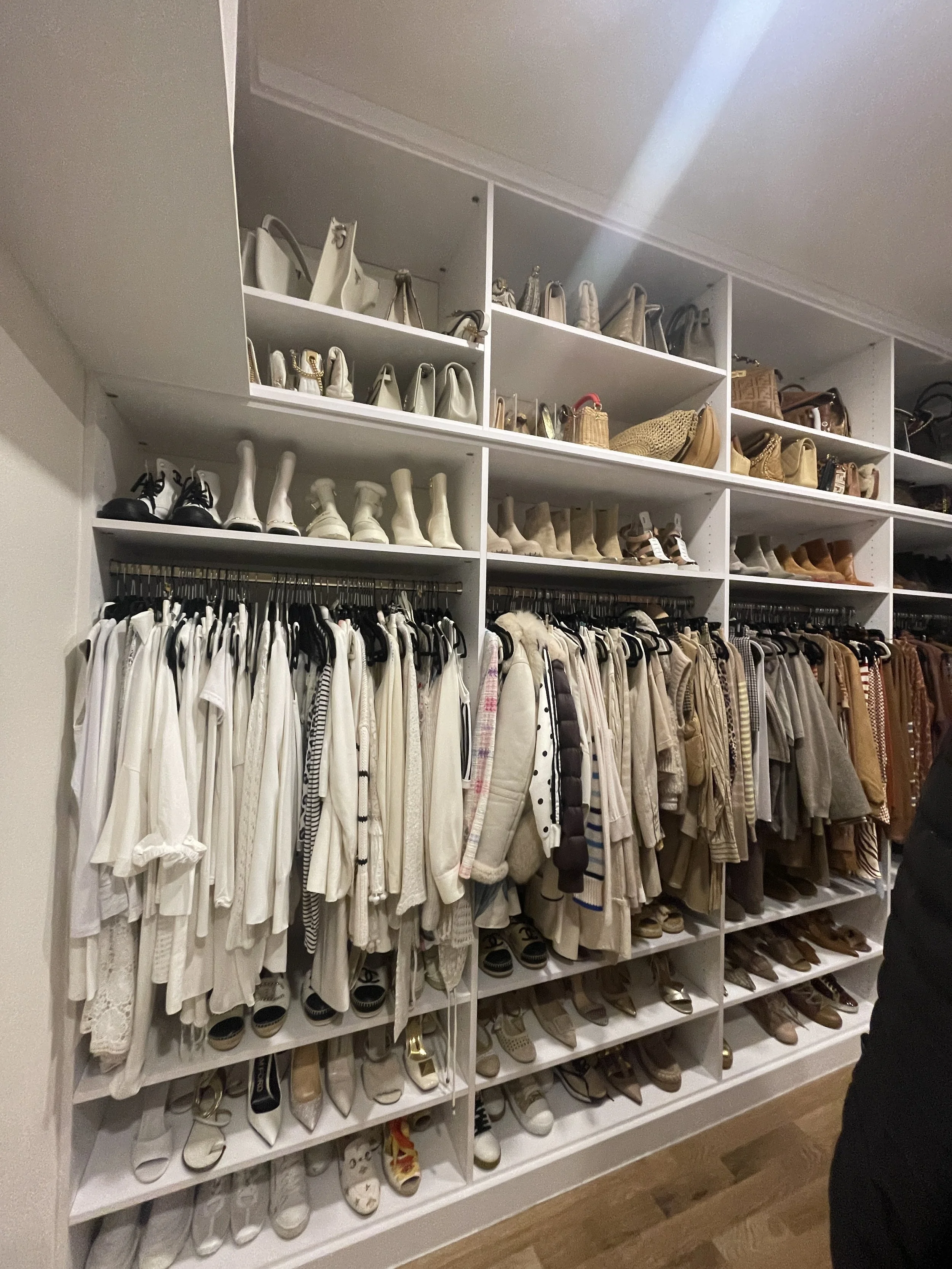 White Custom Luxury Closet Shoe and Hat Storage
