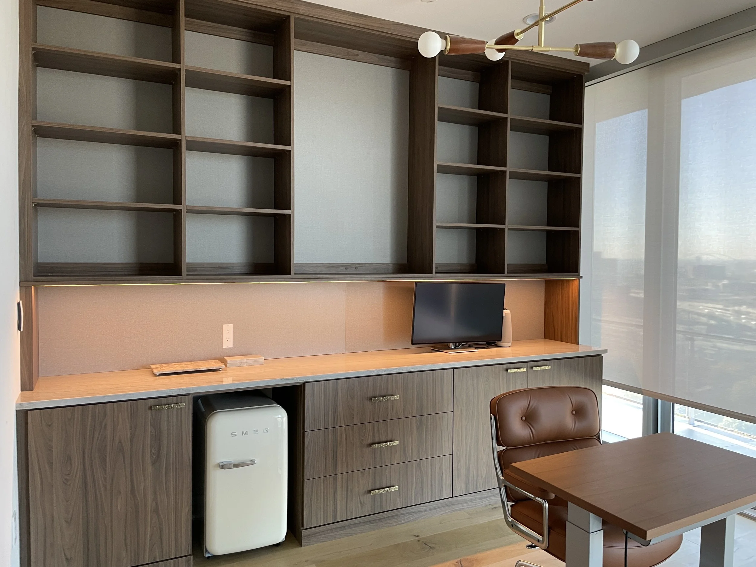 Custom Office with Shelving and Lighting