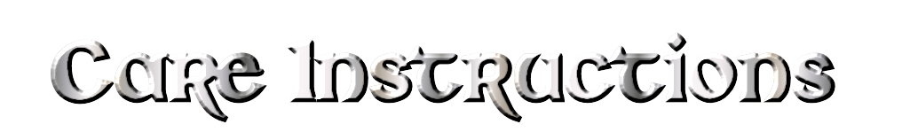Decorative chrome-style text reading “Care Instructions” on a black background