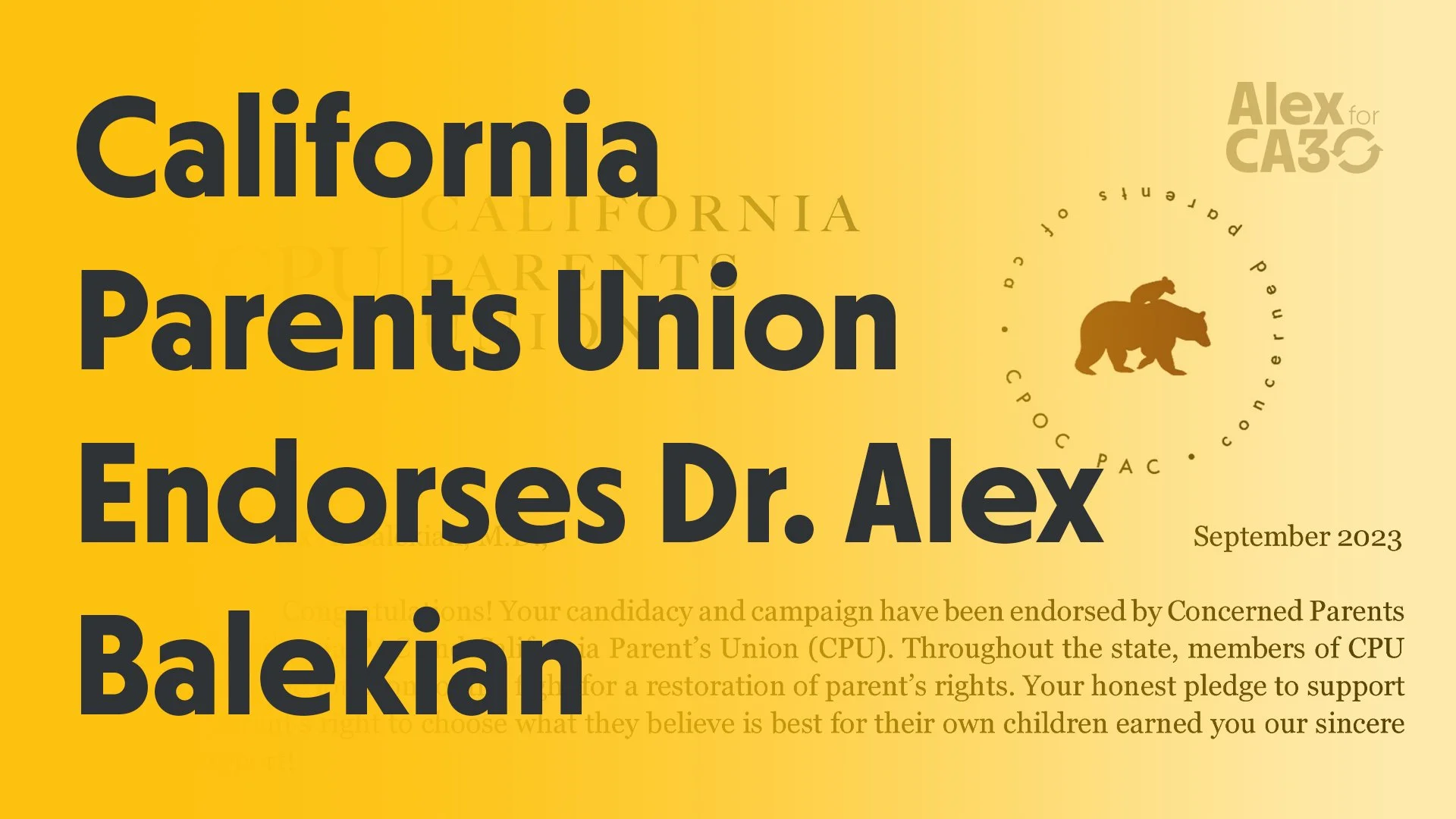 California Parents Union Endorses Dr. Alex Balekian
