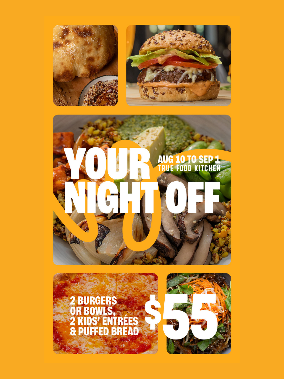 Available for pickup or delivery when ordered directly through  TrueFoodKitchen.com.