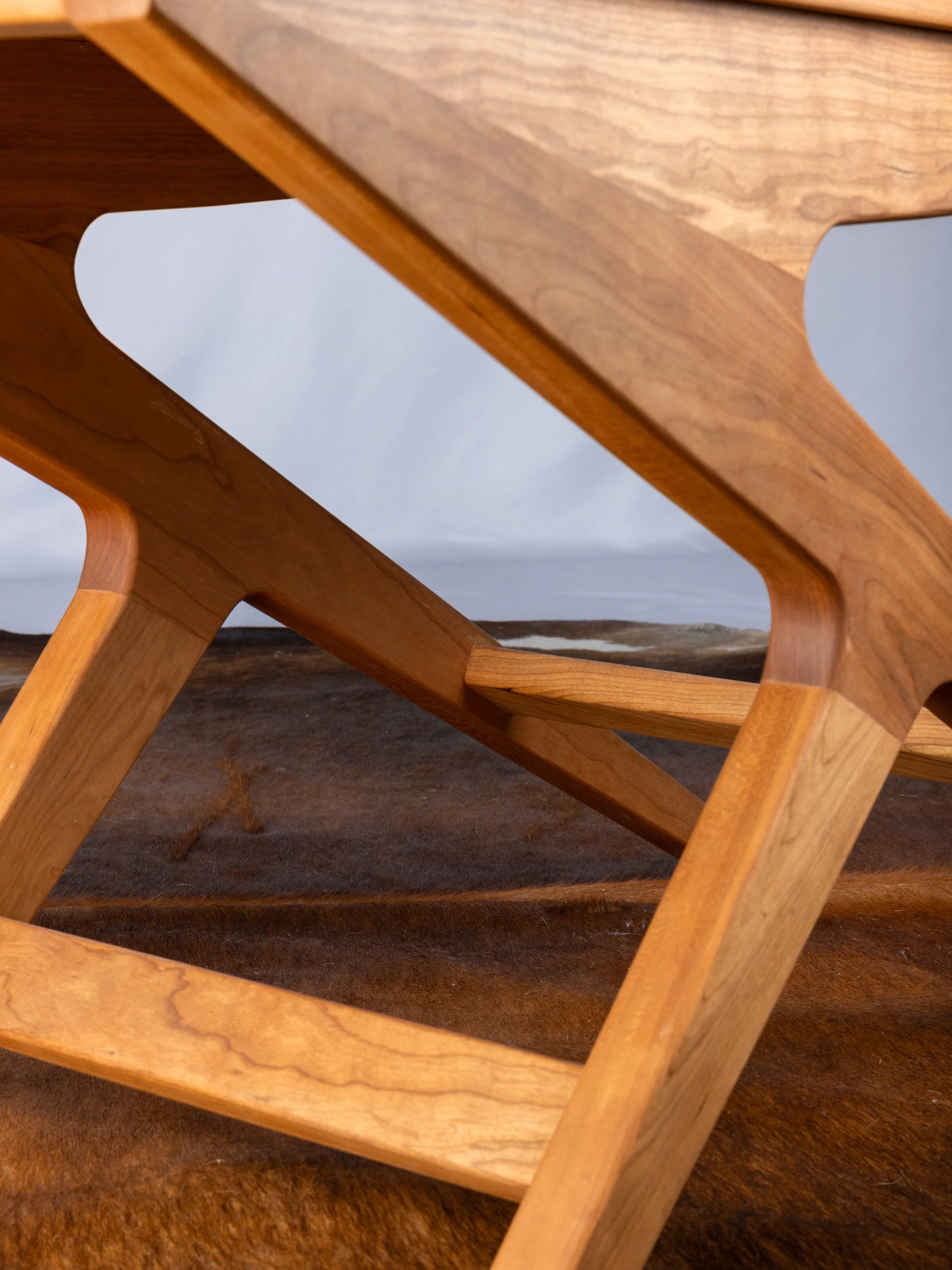 Close-up of wooden furniture legs.