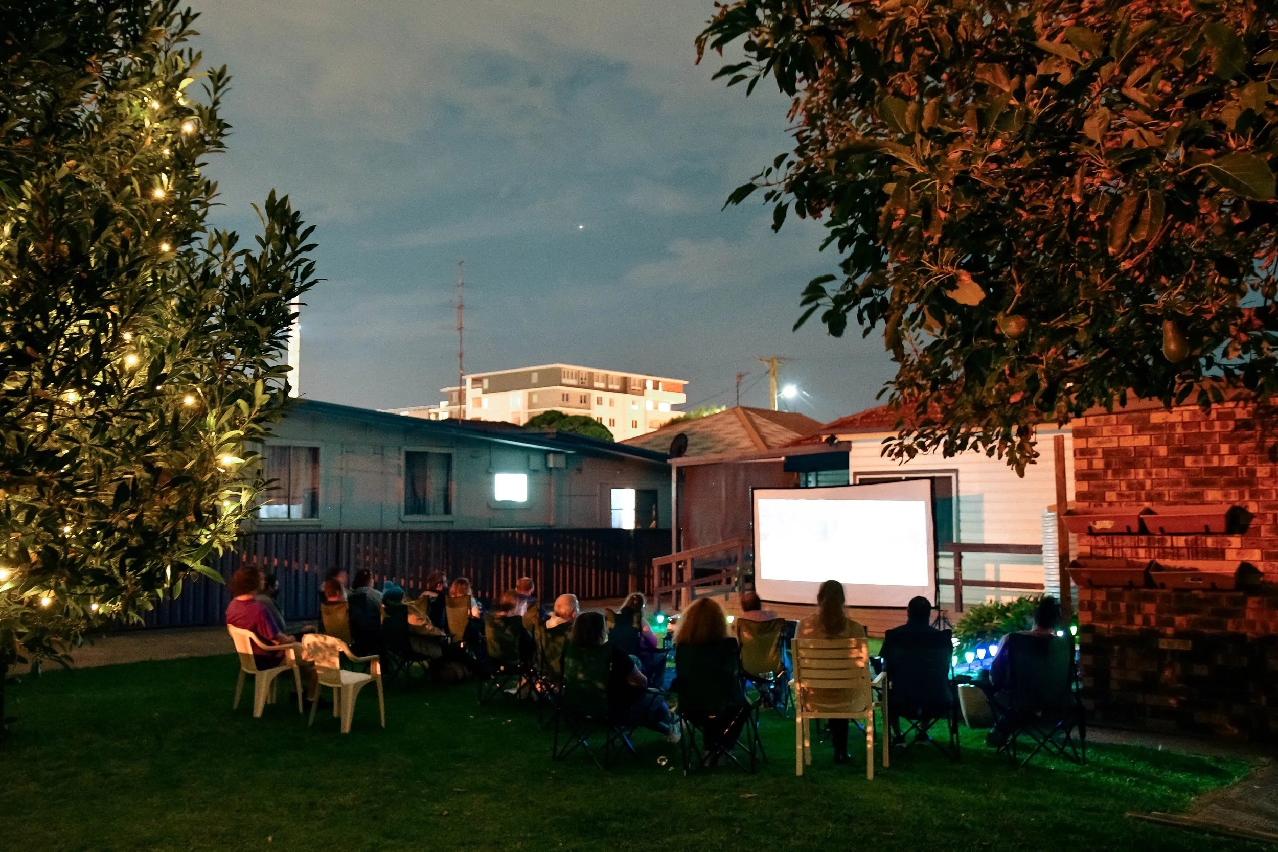Outdoor movie night at Evans street