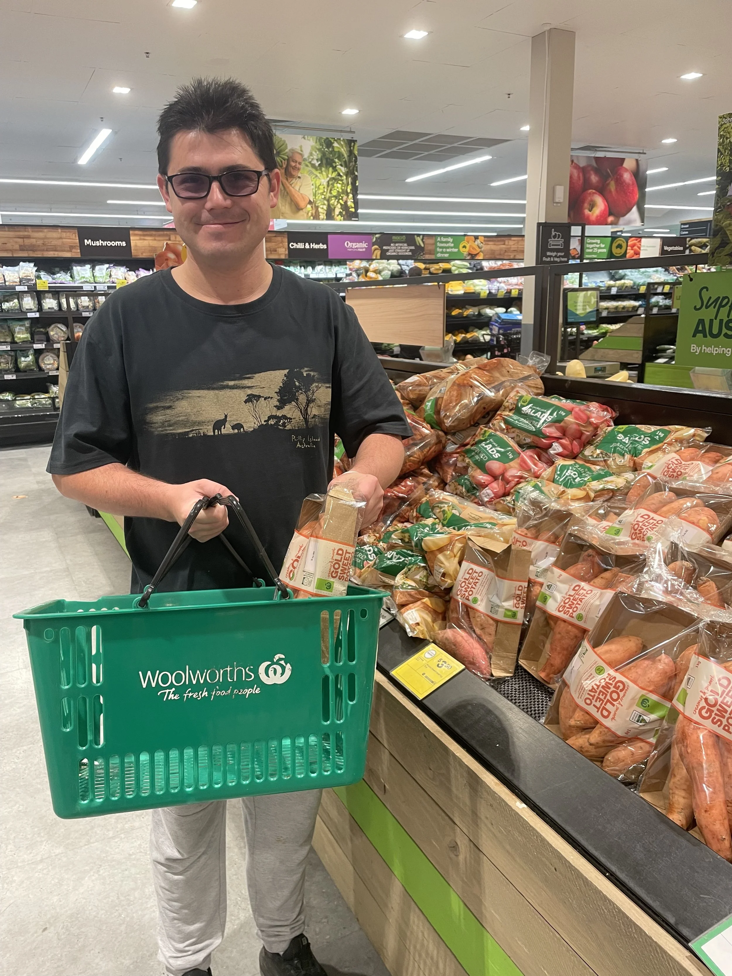 Male participant shopping at Woolies