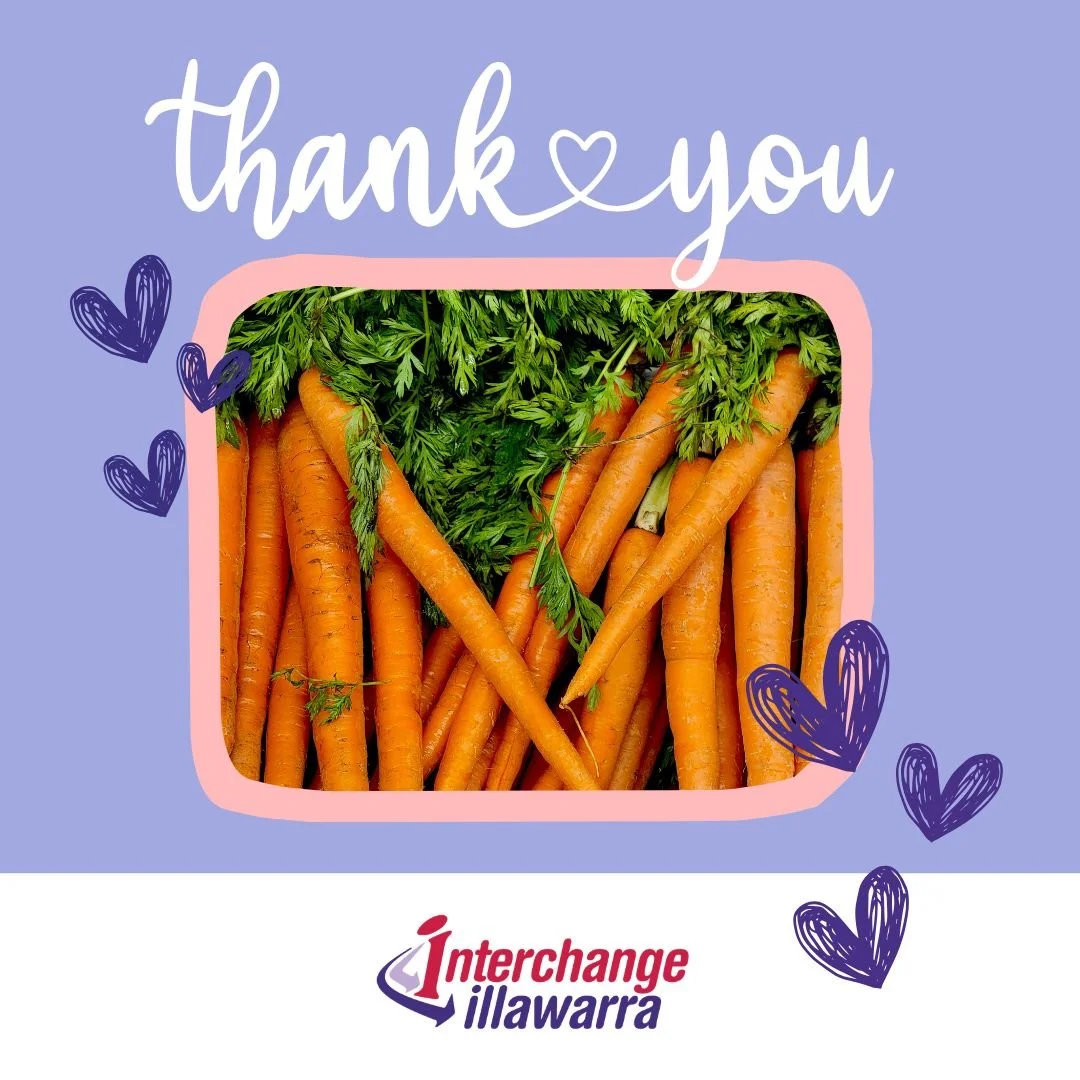 Image of a thank you card for NSW Ports with hearts and carrots on it