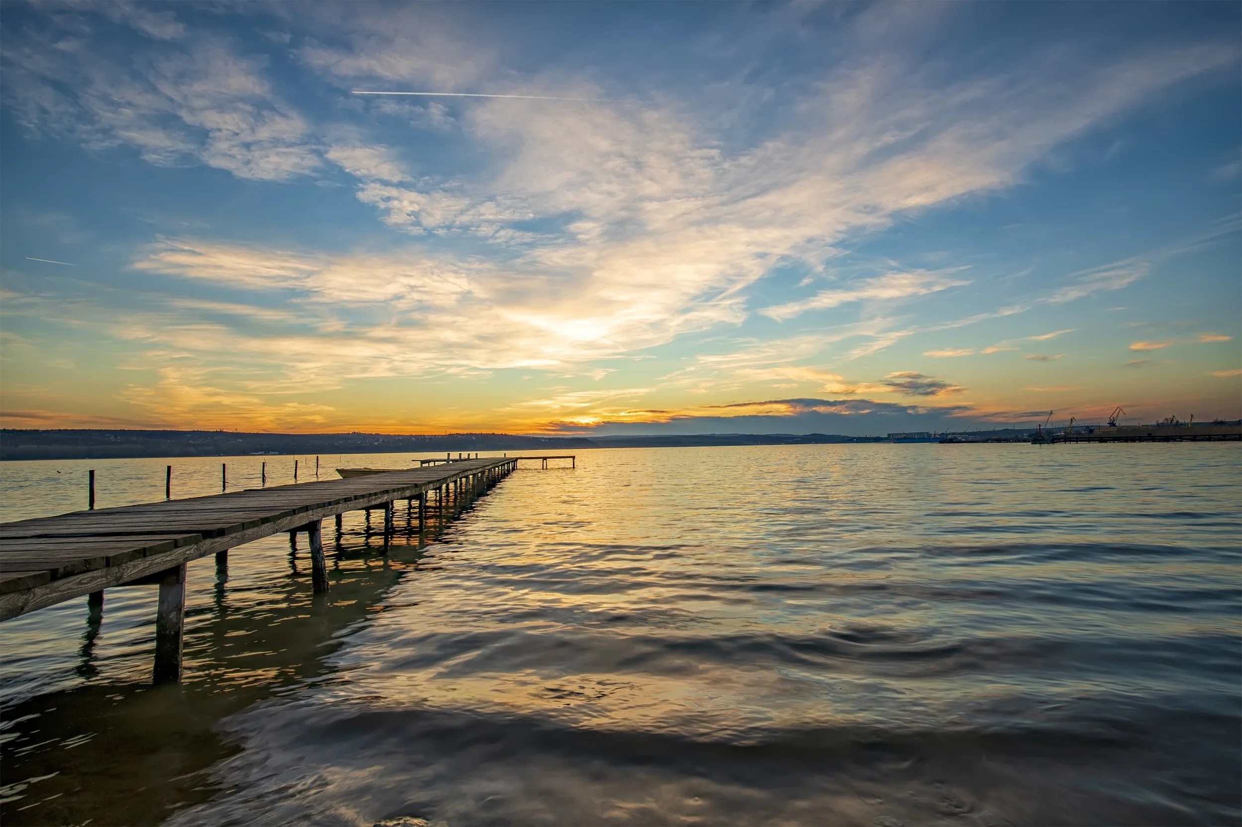 Lake Illawarra at sunset with jetty