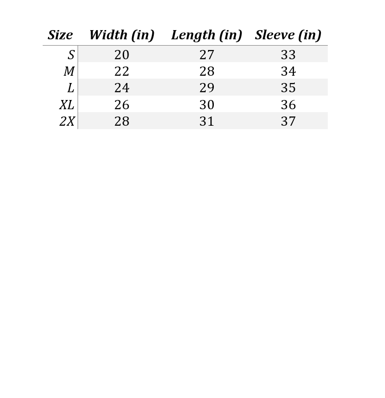 White hoodie featuring a smiling sunflower graphic on the front. Size chart.