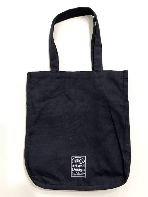 Black cotton organizer tote featuring a white smiling sunflower graphic. backside.