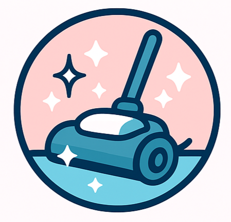 Showing a pool vacuum cleaning the water with sparkles around to signify that the pool is ready for swimming