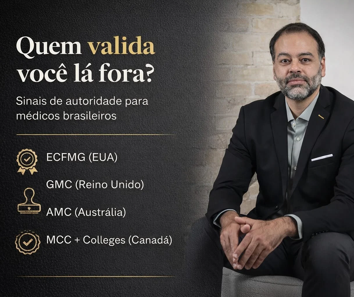 Quem valida voc&ecirc; l&aacute; fora?

N&atilde;o &eacute; um &ldquo;contato&rdquo;. S&atilde;o &oacute;rg&atilde;os reguladores com crit&eacute;rios claros: ECFMG, GMC, AMC, MCC e os conselhos provinciais/estaduais.

EUA &mdash; ECFMG: certifica m&