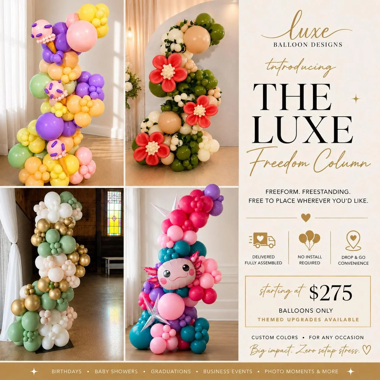 Okay, this one officially earned a permanent spot on the menu 🥹🎈

Introducing the Luxe Freedom Column ✨

Freeform, freestanding, and delivered fully assembled (aka no install, no setup stress, just tell me where you want it 😌)

These are SUCH a fu