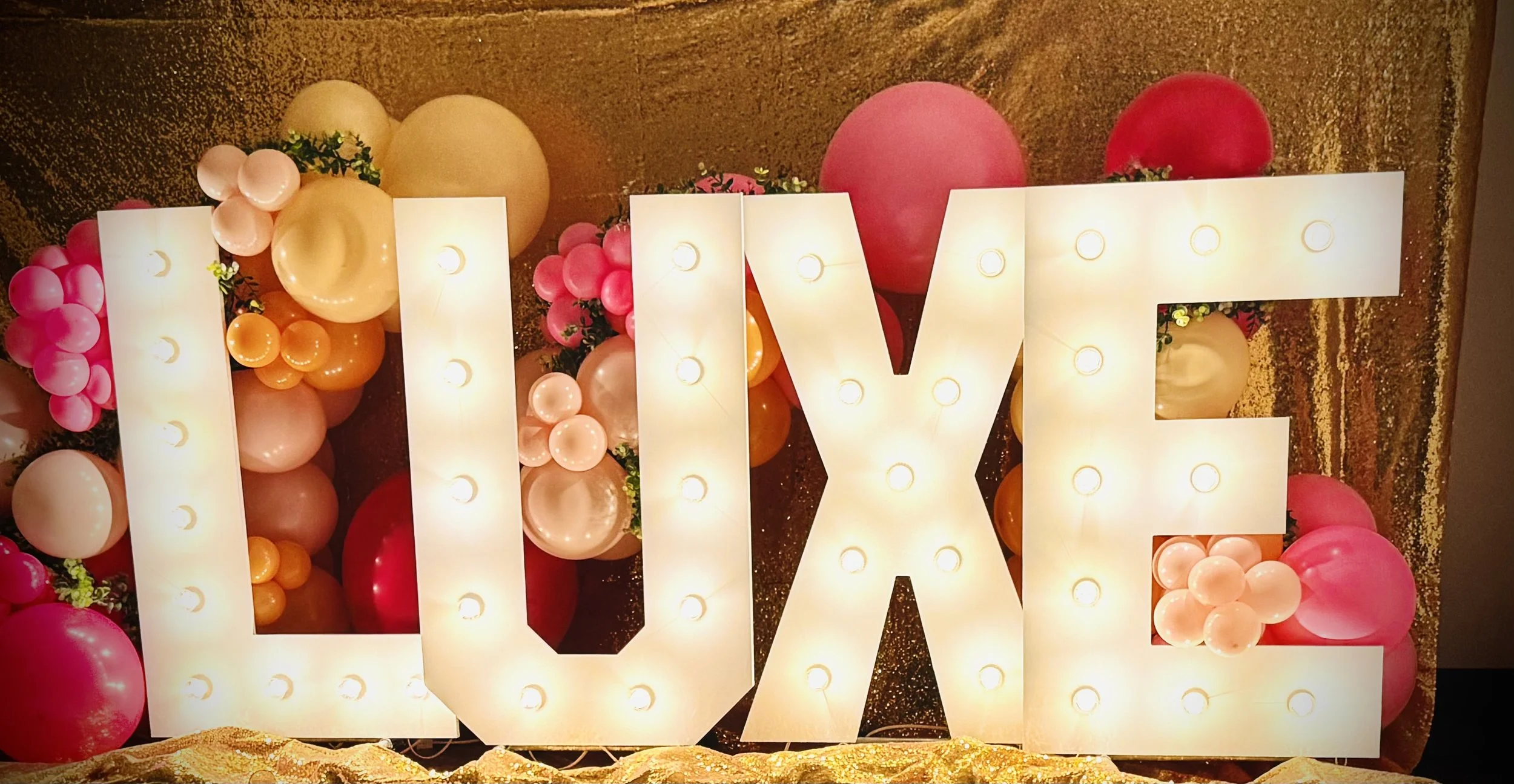 Marquees- Now Available!
Starting at $65 / letter  
Letters-only, balloon styling, or custom paint and light colors available