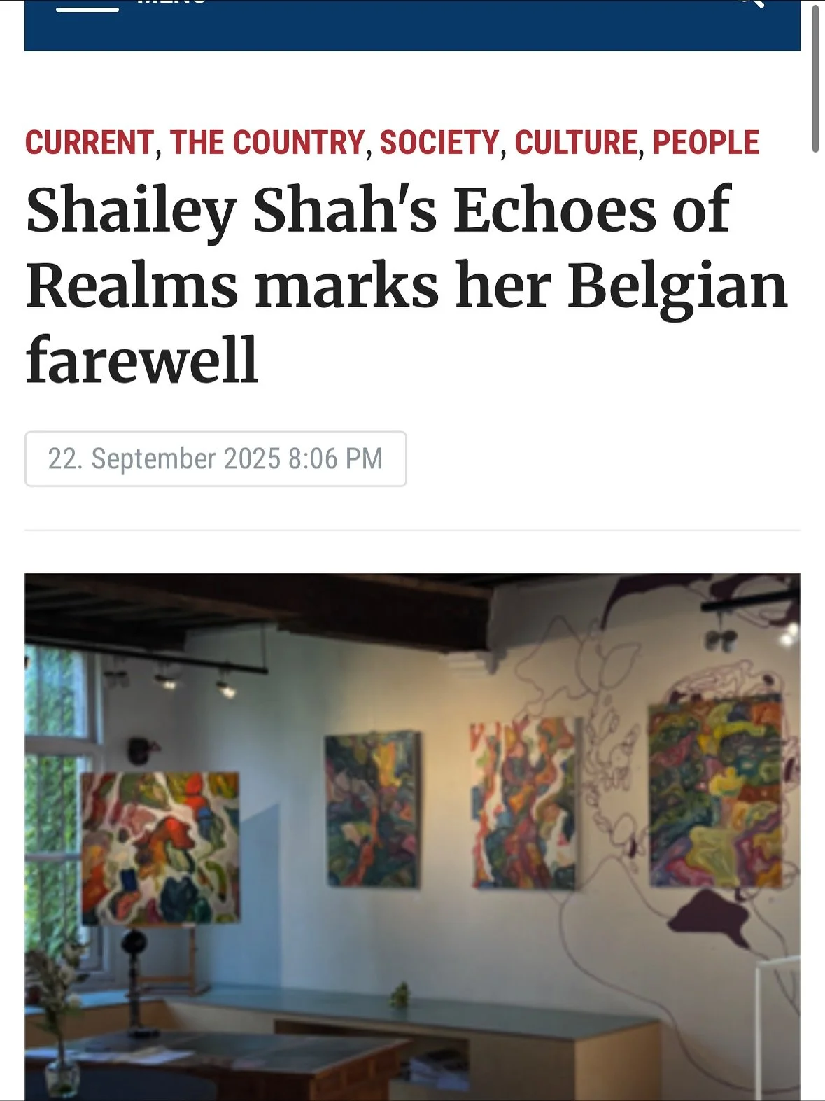 💙 Guilloche Group in the press

As a platform, we&rsquo;re proud to see the artists we work with gaining recognition and being featured in the news.

Echoes of Realms by Shailey Shah, presented at Goodwood Art Gallery in Antwerp, has now been highli