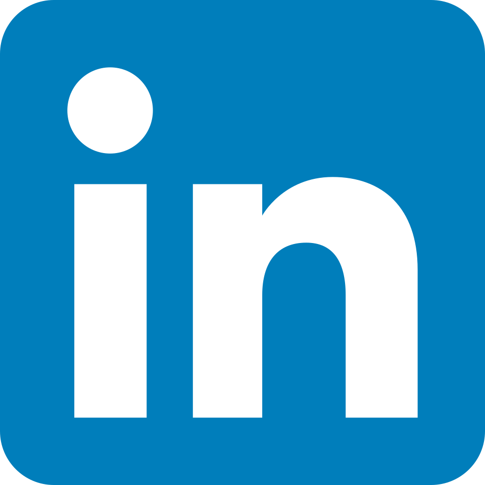 LinkedIn logo with white letters 'in' on a blue background in a rounded square shape.