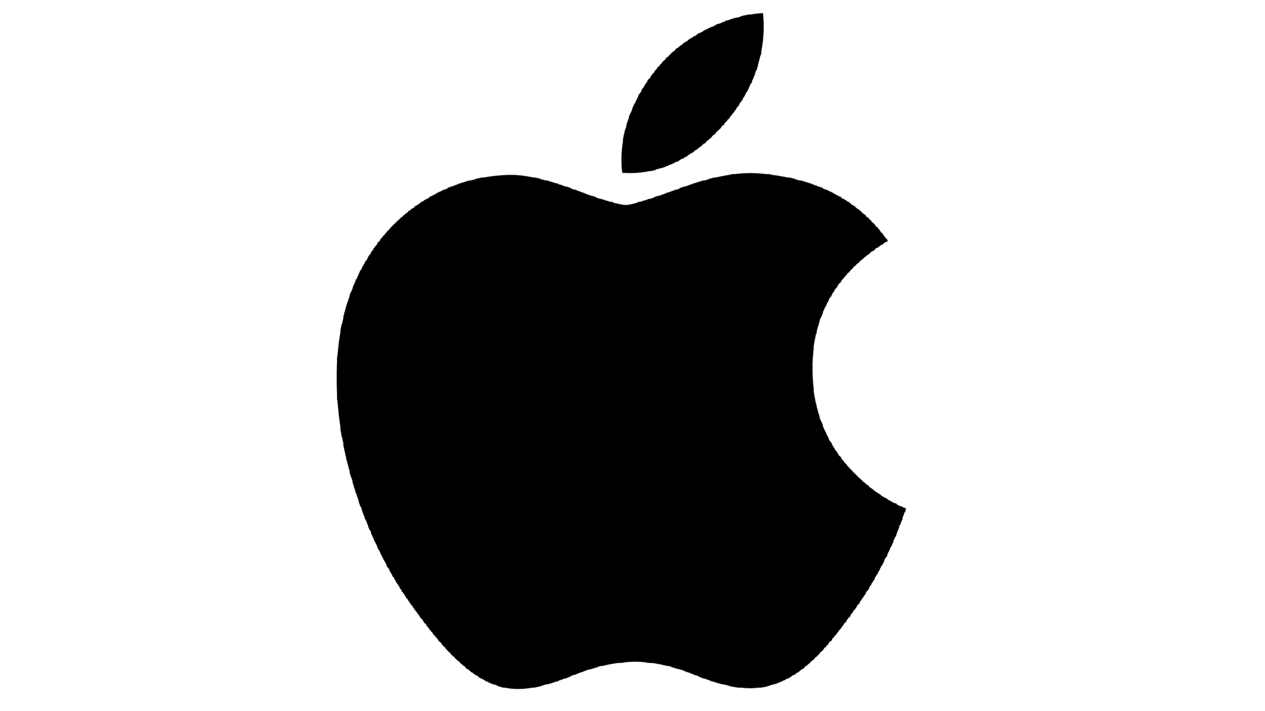 Outline of the Apple logo, with a bite taken out of the right side and a small leaf on top.