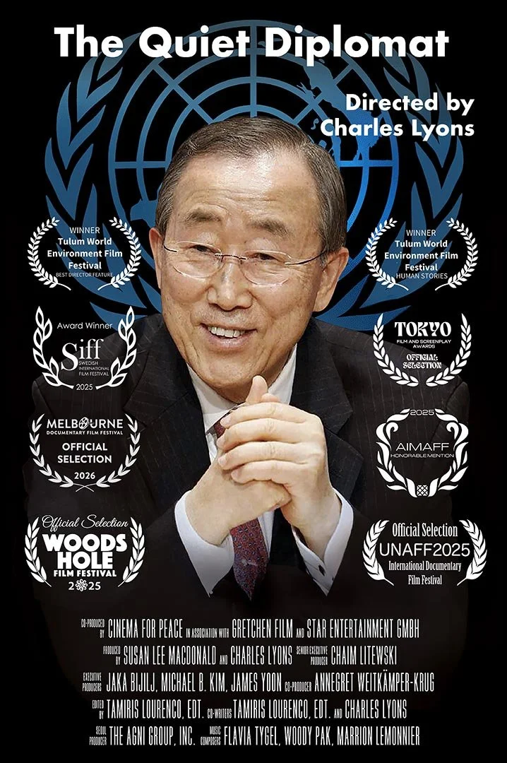 The Quiet Diplomat film poster directed by charles lyons with official selection laurels for multiple 2025 and 2026 film festivals.