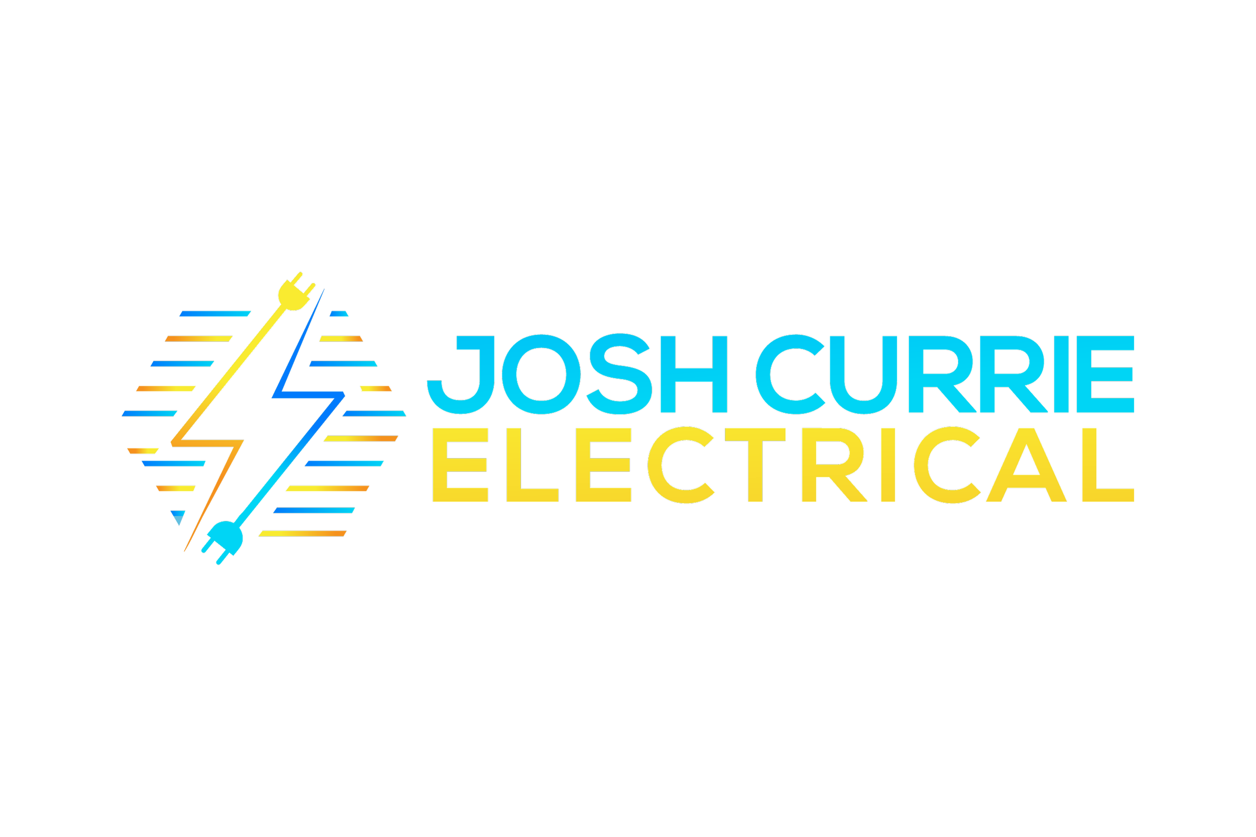 Josh Currie Electrical Logo blue and yellow lightning bolt with electrical plug on the end of the shape
