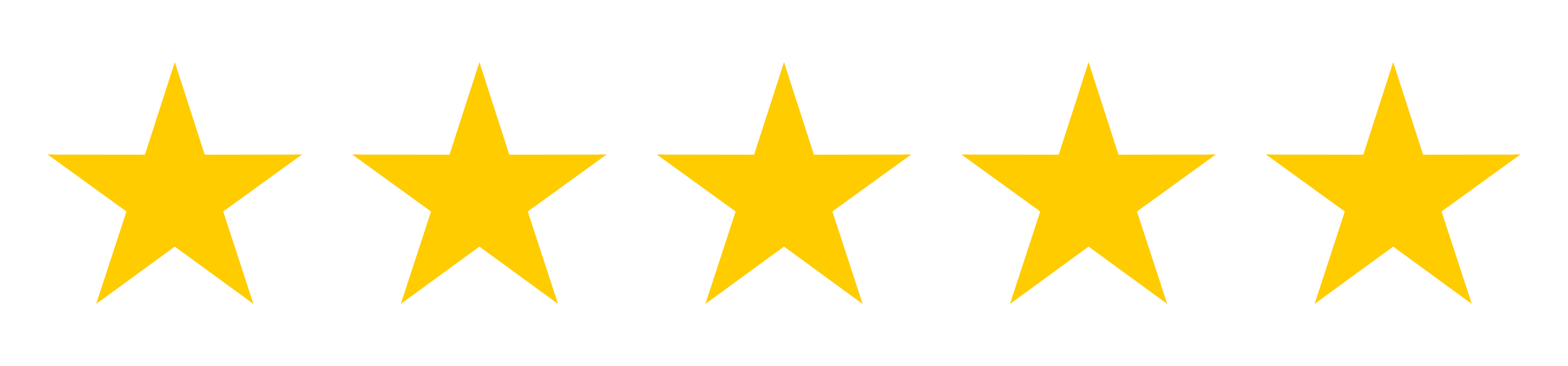 Five gold stars in a row on a black background.