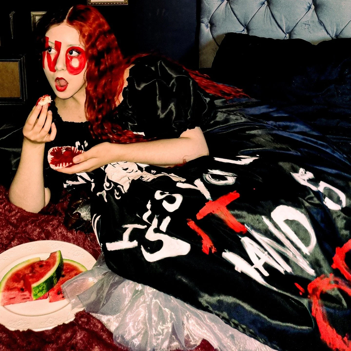 Just a lil shoot I struggled to do in my room, to commemorate the day I got s@'d whoohoo

(the urge to tag him in this, I forgot he had insta)

Also if anyone's confused as to why I'm posing with a watermelon it's cus the dude g@gged me with it lol

