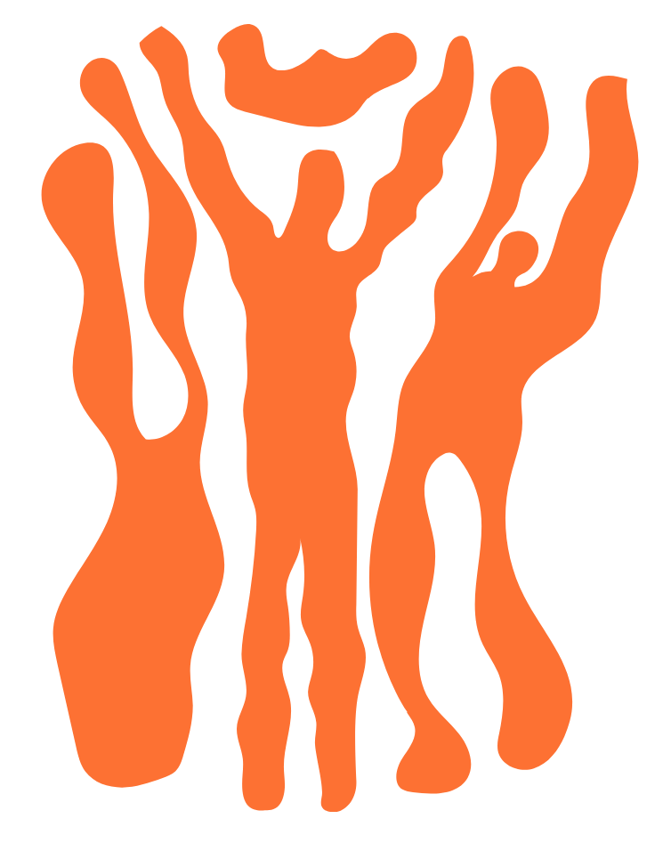 Decorative graphic of abtract people and shapes