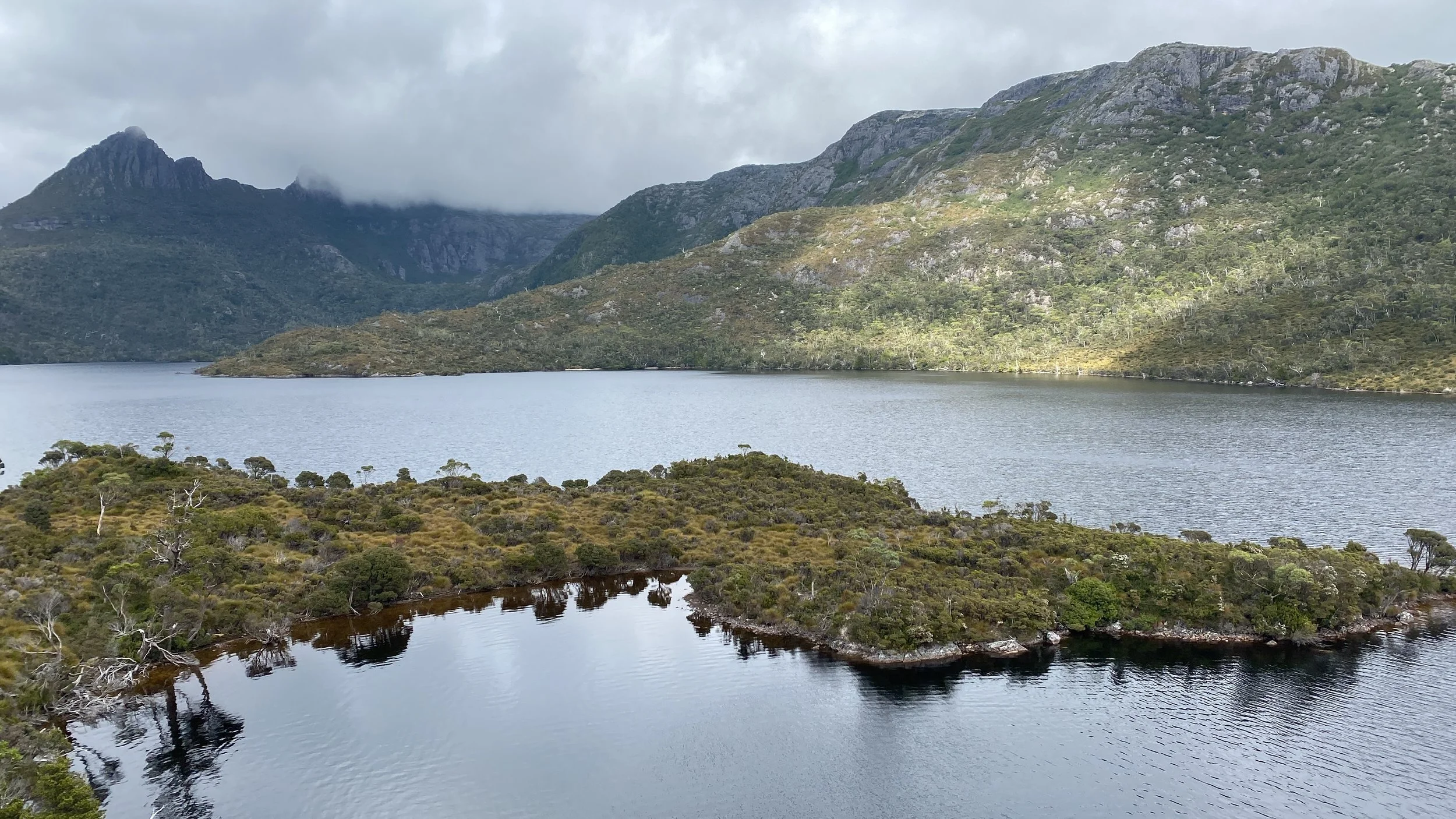 An image of Dove Lake taken whilst hiking in Tasmania