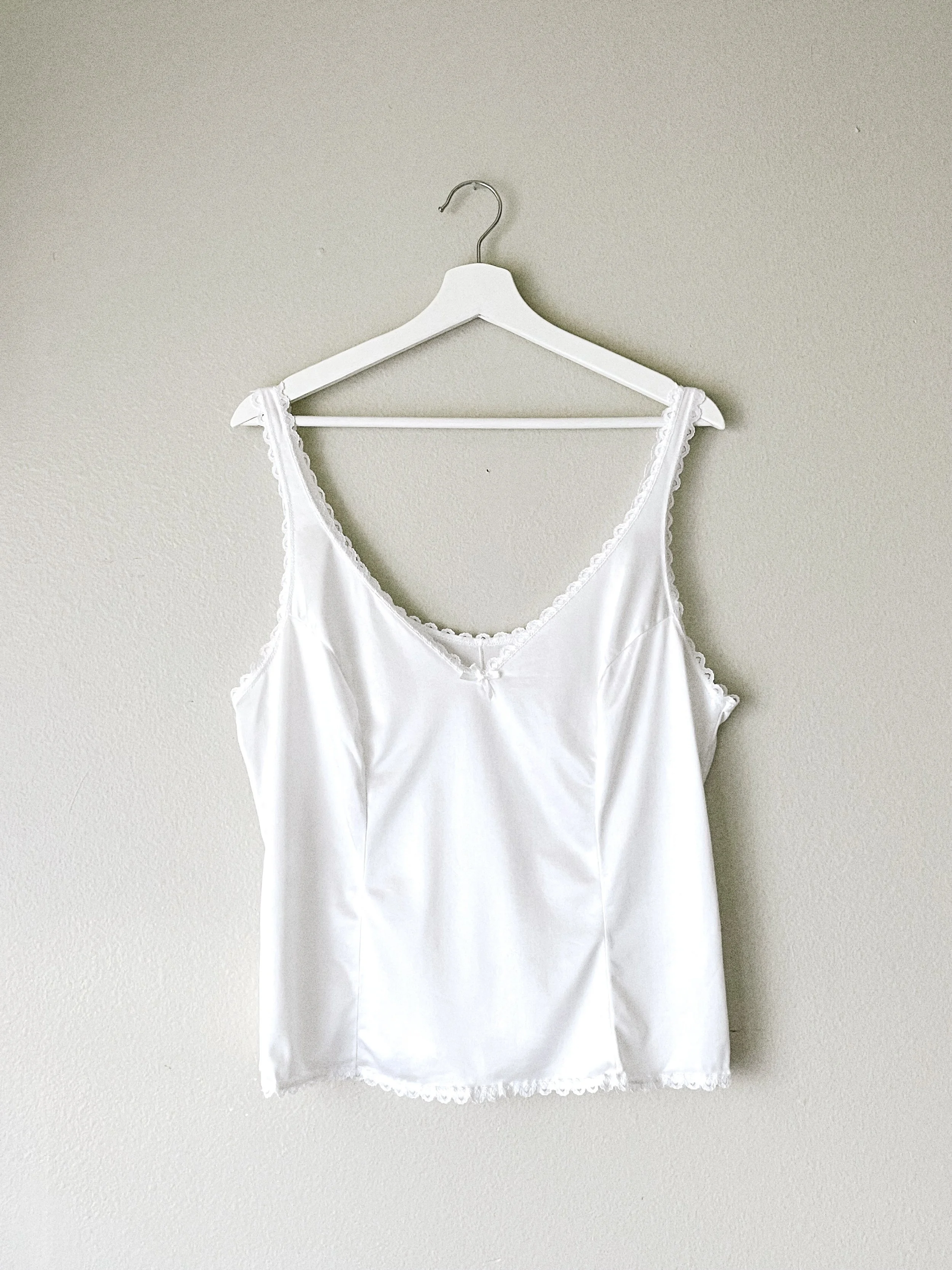 60s Lace Trim Cami Slip White