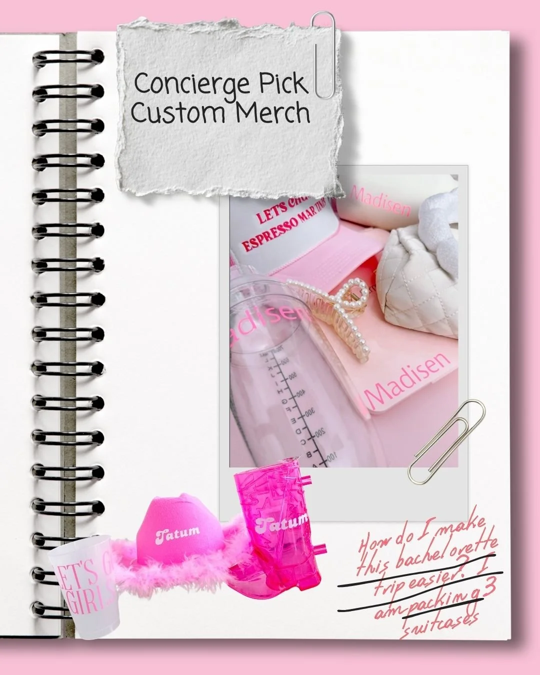 Concierge services you need for your bach trip!

1. Custom Merch
2. The Hangover Kit
3. Custom Signs