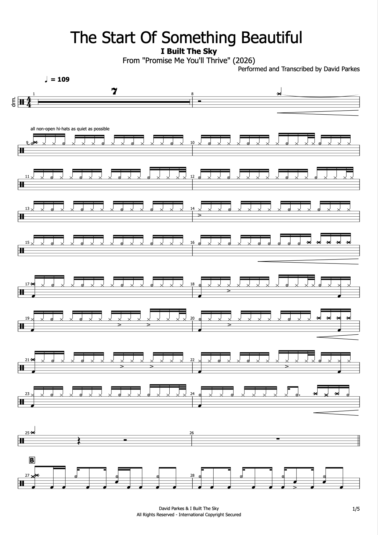 "The Start Of Something Beautiful" - I Built The Sky Drum Transcription