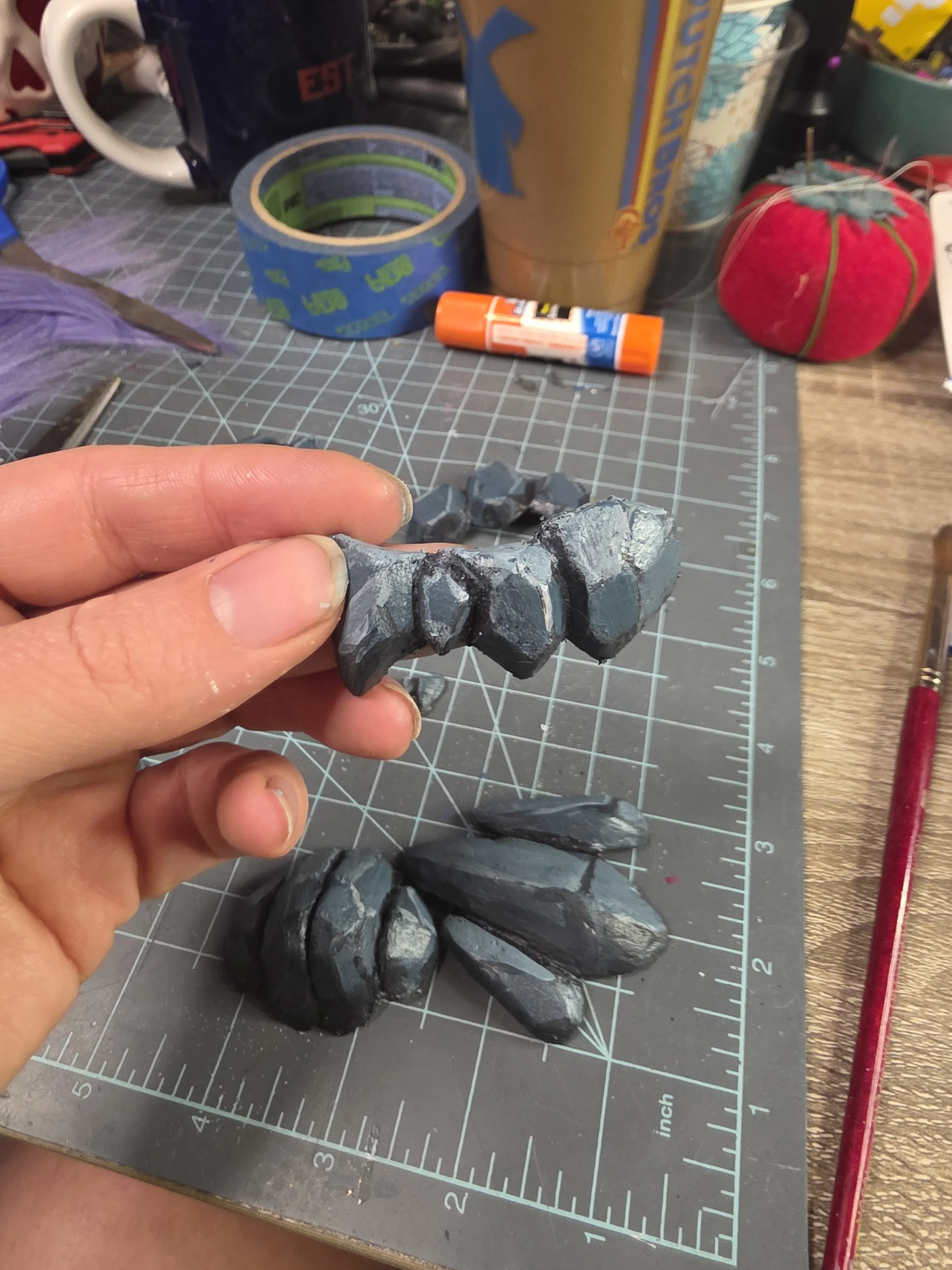 worbla rocks painted bluish gray with lighter and darker cel shading