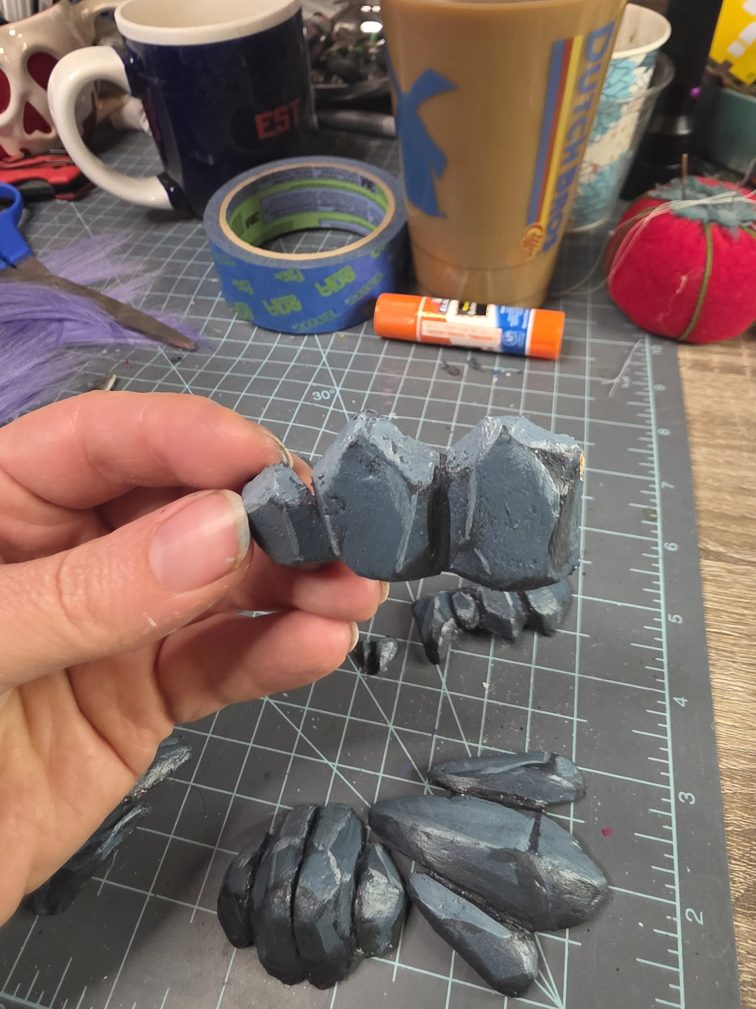 worbla rocks painted bluish gray with lighter and darker cel shading