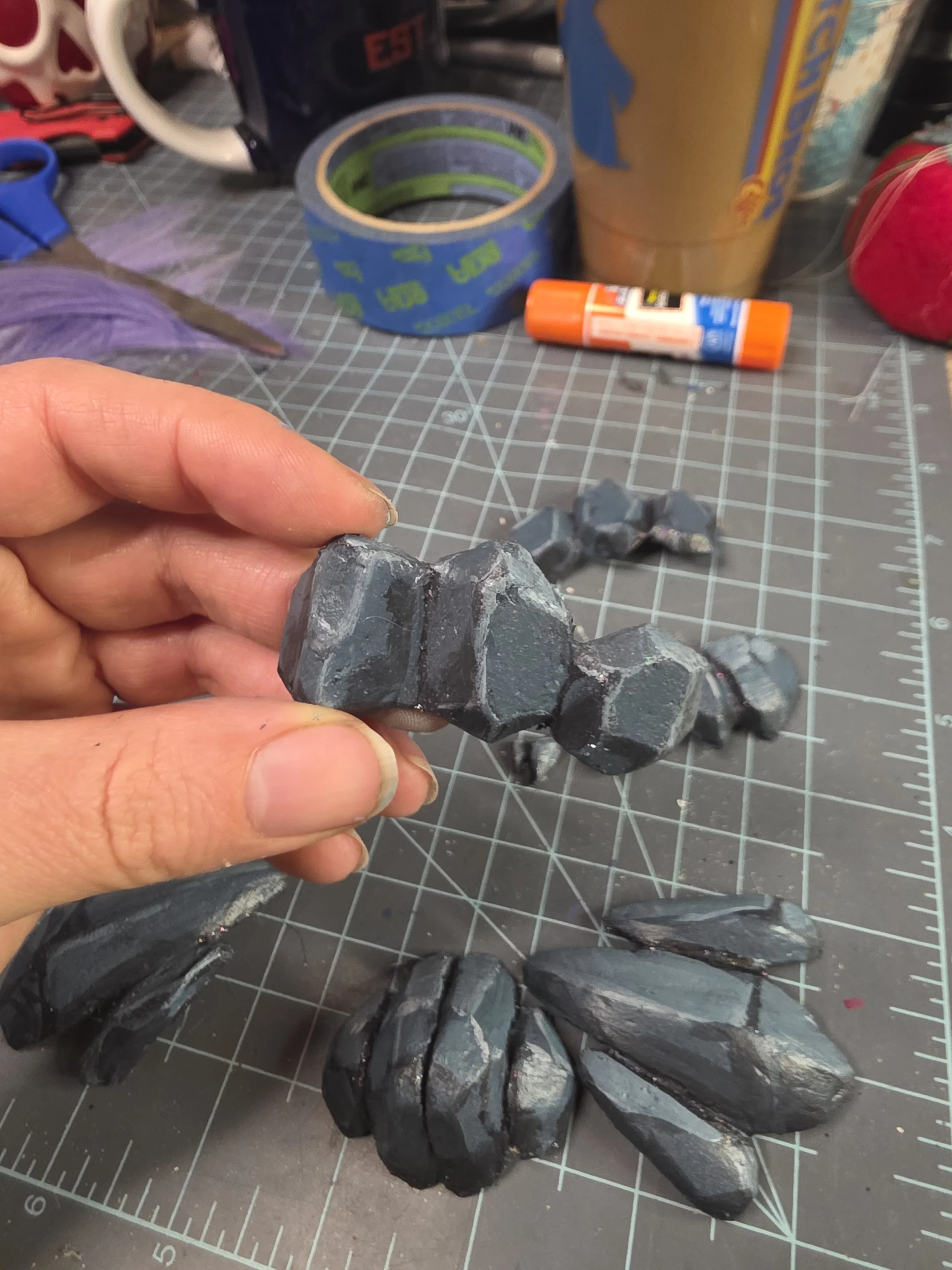 worbla rocks painted bluish gray with lighter and darker cel shading