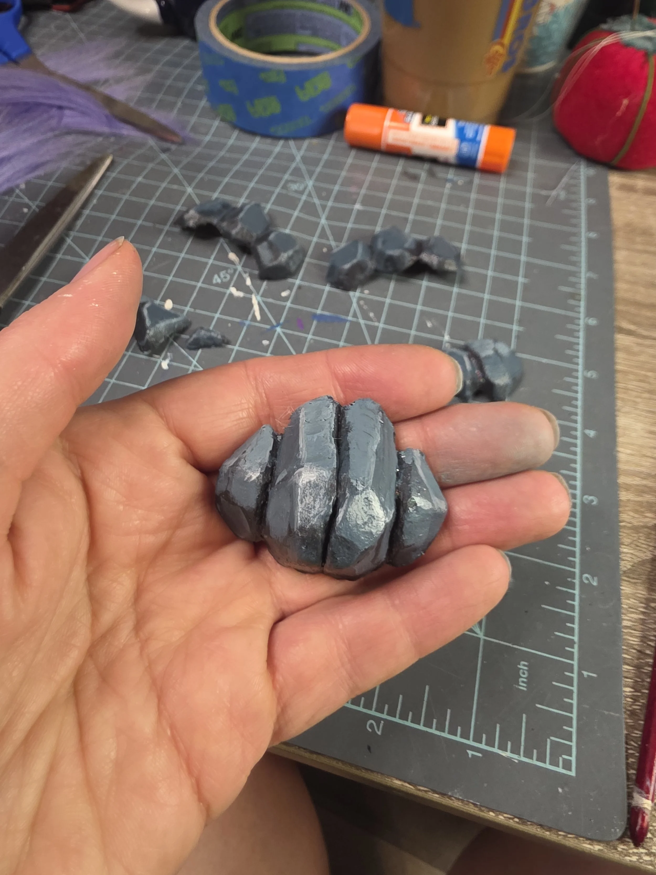 worbla rocks painted bluish gray with lighter and darker cel shading