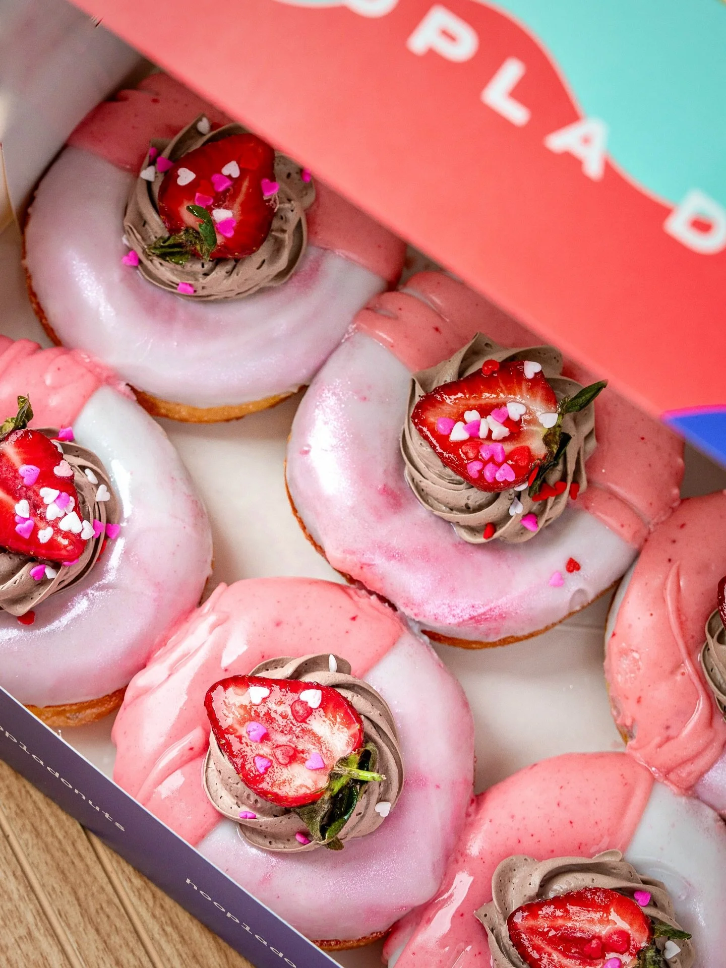 For someone you love ❤️🍩
 Our Valentine&rsquo;s Chocolate Strawberry donut is a small, sweet way to say it. A bullseye donut filled with strawberries and chocolate whip, topped with vanilla and strawberry glaze, and finished with a fresh strawberry.