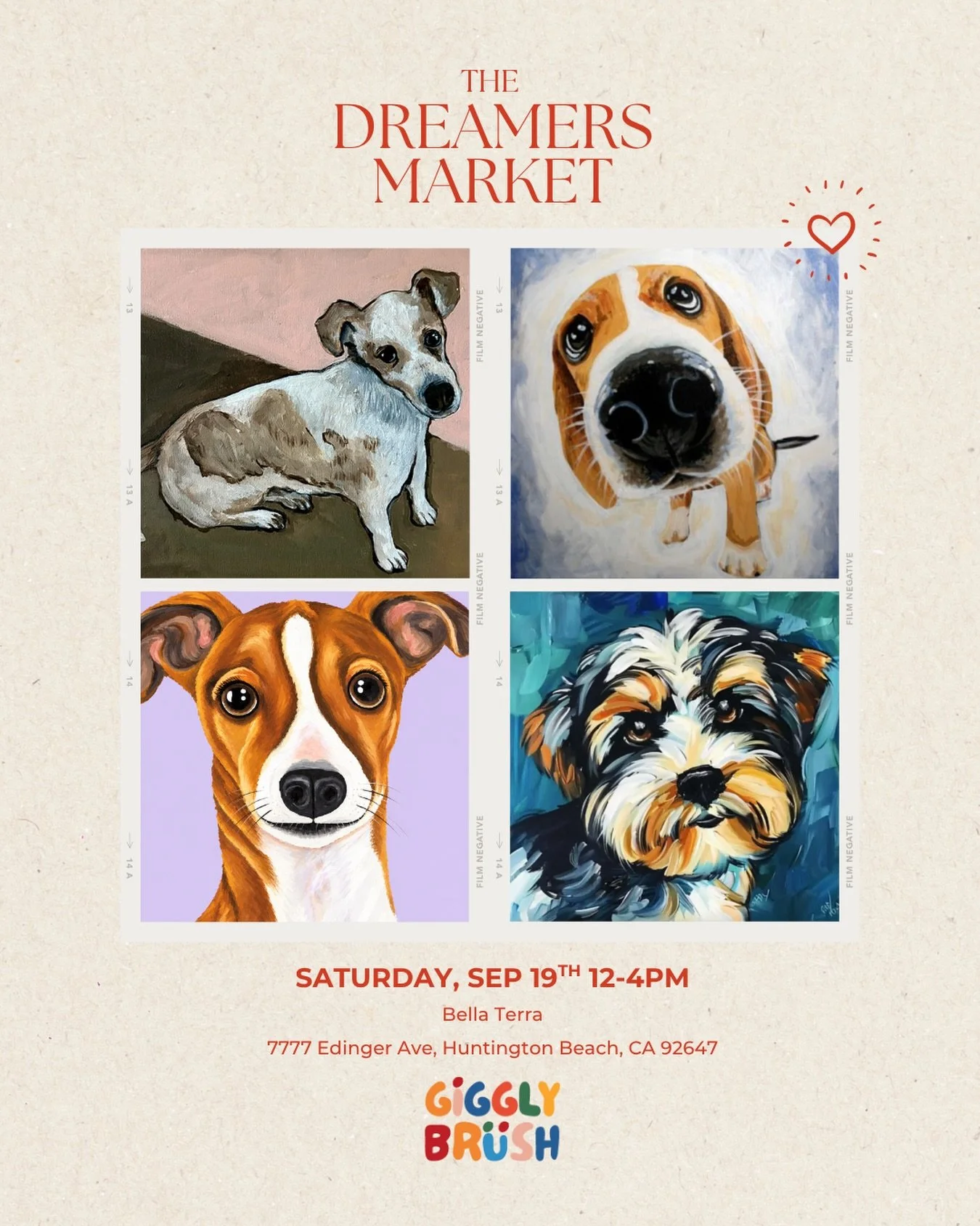 ✨🎨 Come paint your pet with us! 🐾💕

Join us at @dreamersmarkets at @bellaterrahb in Huntington Beach on September 19th from 12&ndash;4 PM! 

Bring your little artists &mdash; kids AND adults are welcome to create a one-of-a-kind painted pet master