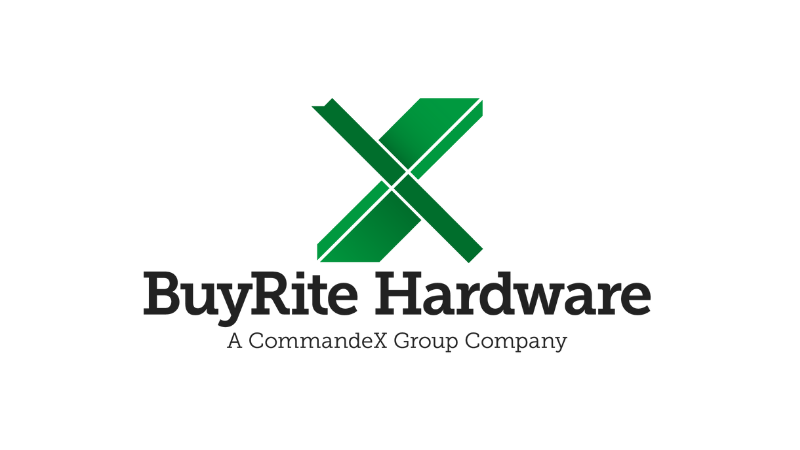 BuyRite Hardware logo featuring a green and black geometric design with the text "BuyRite Hardware" and "A CommandeX Group Company" underneath.