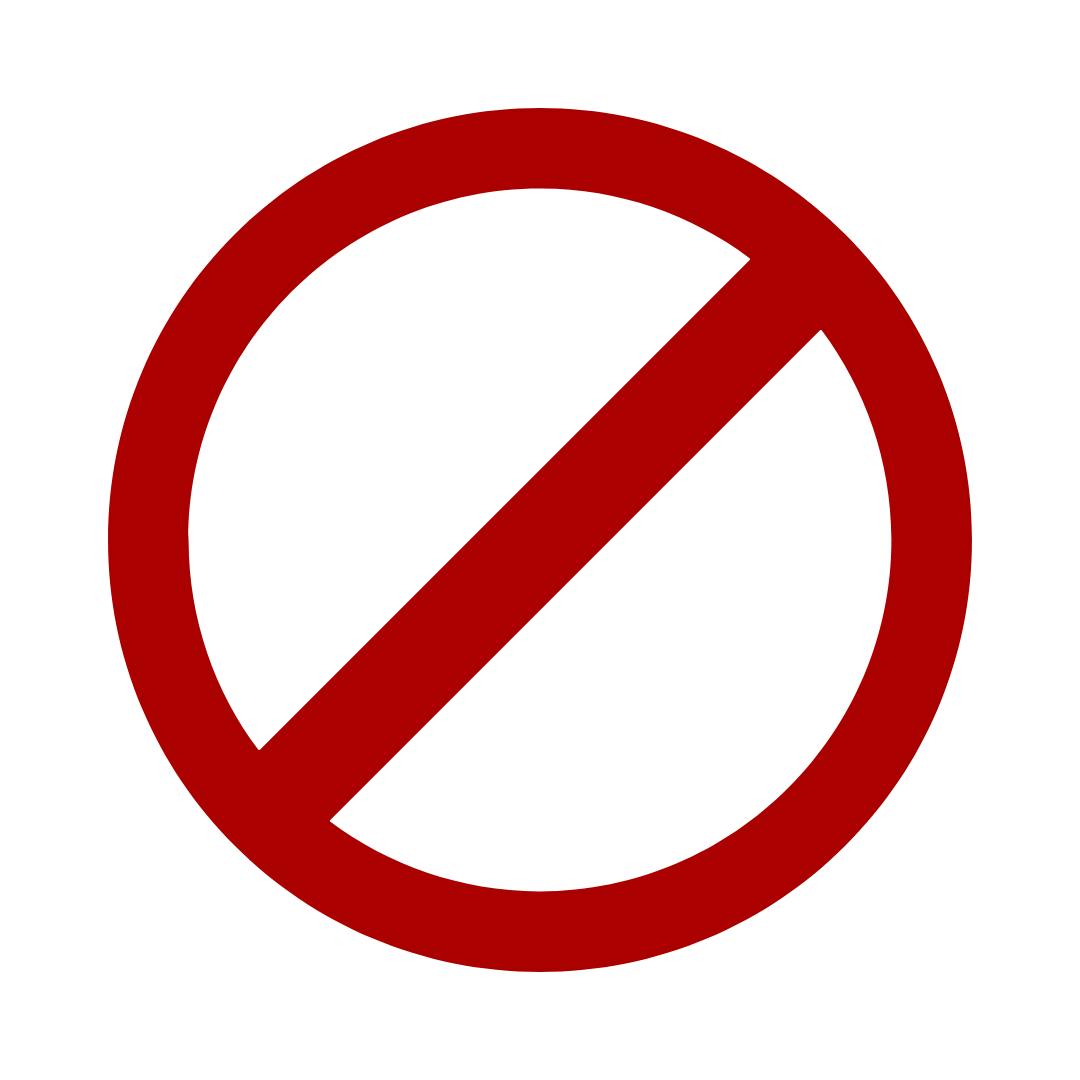 No entry sign with a red circle and a diagonal line across a white background.