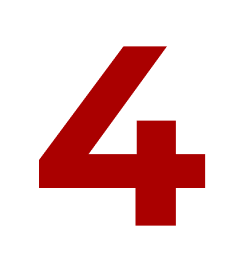 Red number 4 with a plus sign underneath on a black background.