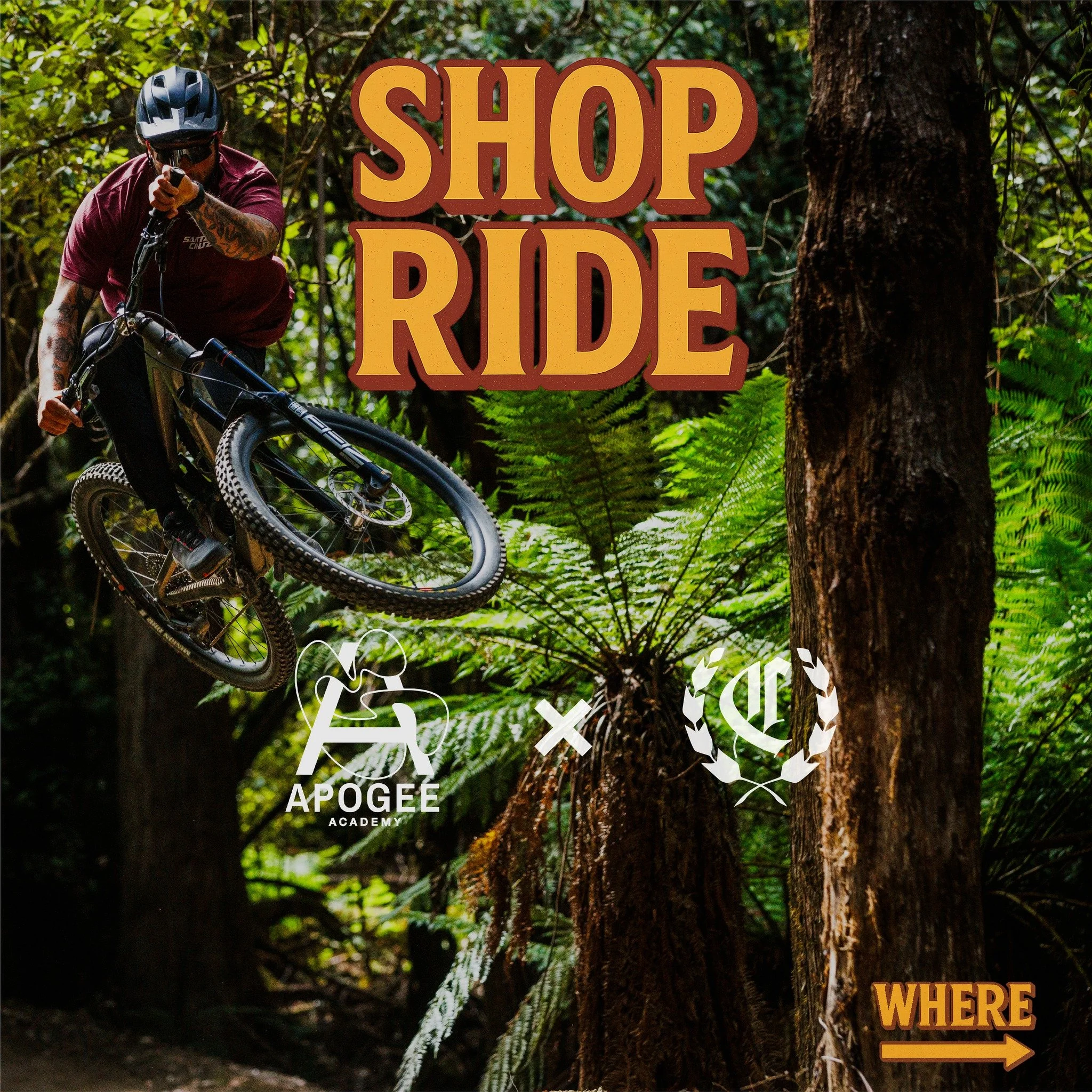 We&rsquo;re collaborating with Rhys from @apogee.academy  to bring you a shop-ride series throughout the season.

The first ride kicks off this Thursday at 4:00pm, meeting at the Meehan Range pump track for some flowy laps. After the ride, join us at