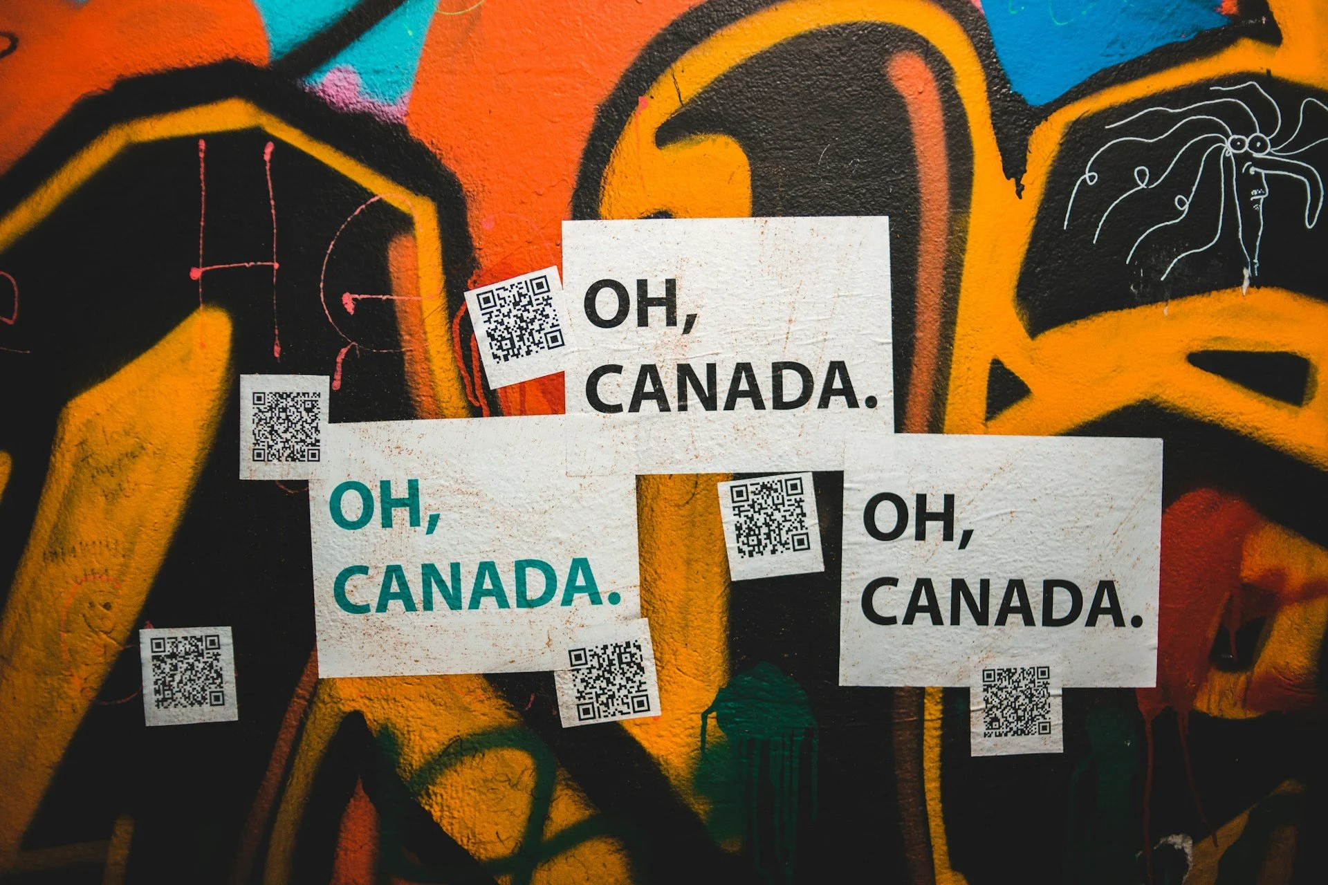 Colorful wall with 'Oh Canada' art – multicultural voices and immigration journeys across Canada