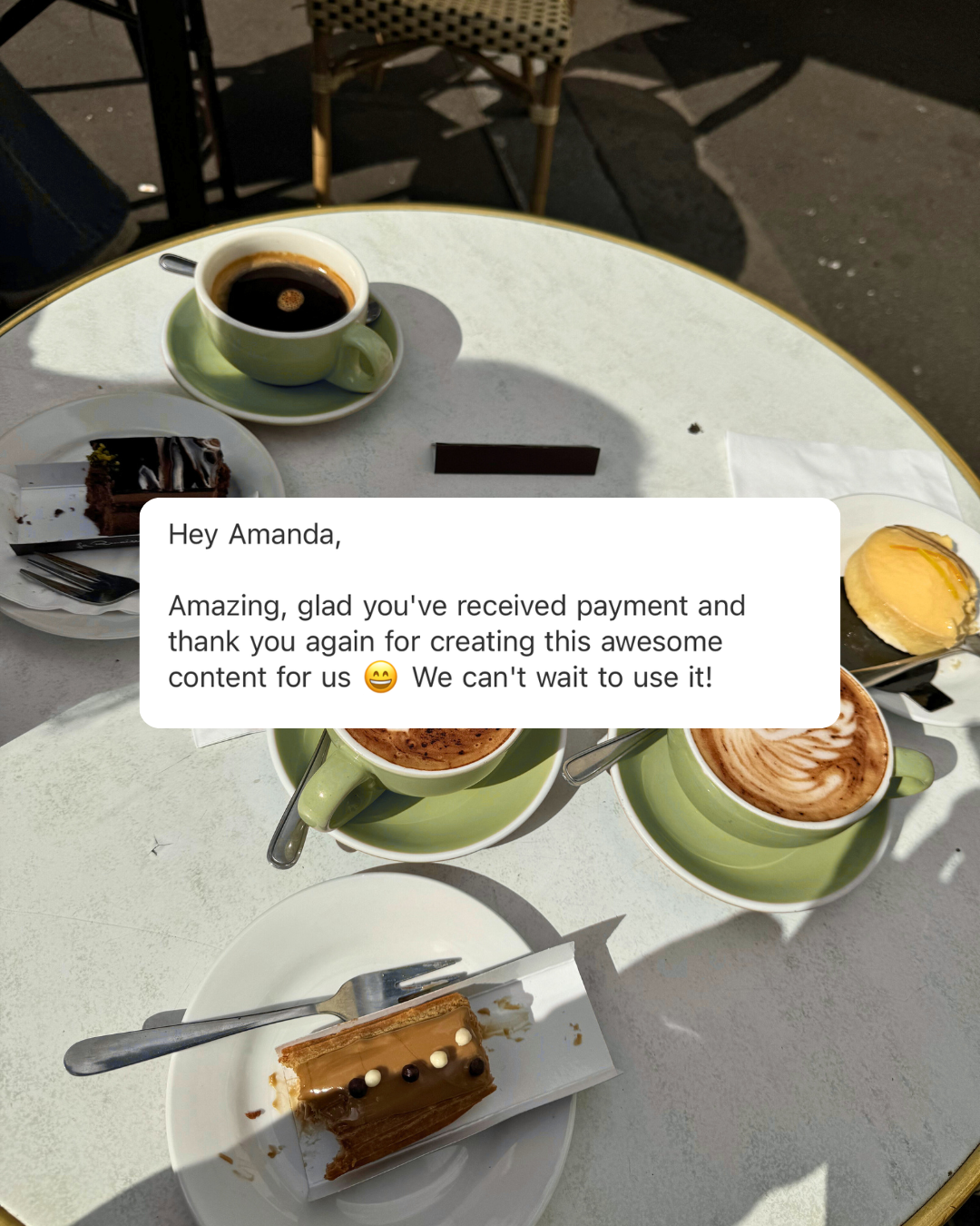 Client praising Mandy’s clear communication and reliable social media services.