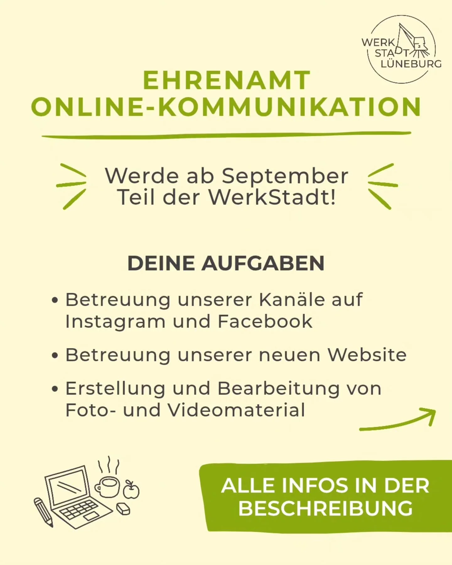 Wir suchen ehrenamtliche Verst&auml;rkung f&uuml;r unsere Online-Kommunikation ☺️ 

Du betreust unsere Kan&auml;le auf Instagram und Facebook sowie unsere neue Website, die wir gerade im Hintergrund aufbauen. Dazu solltest du vor allem Begeisterung f