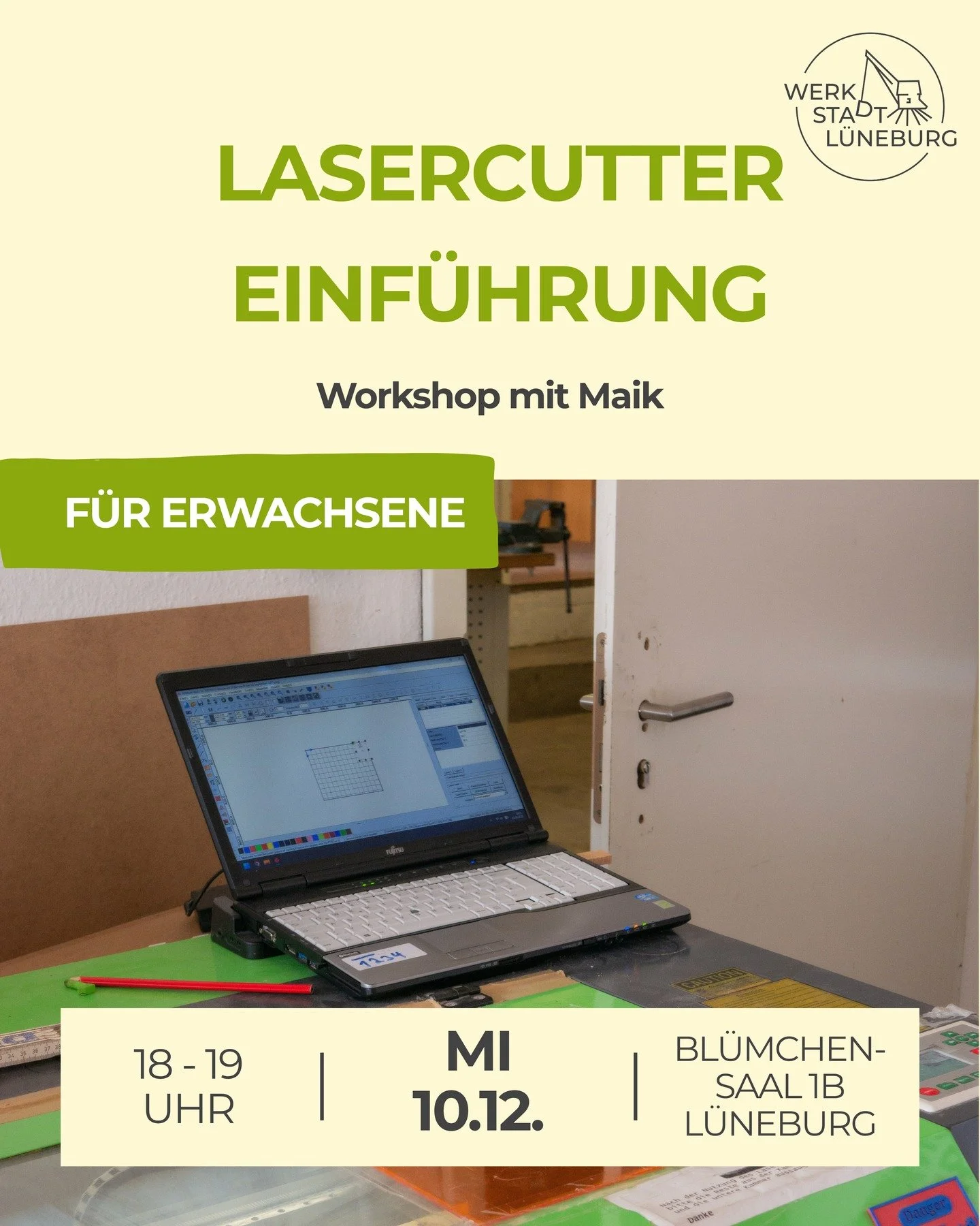 Einf&uuml;hrung in den Lasercutter - Anmeldung ist ge&ouml;ffnet!

Am 10. Dezember (ab 18 Uhr) zeigt euch Maik, wie ihr unseren Lasercutter sicher nutzen k&ouml;nnt 🔥

Wir sagen nur: Mit personalisierten Weihnachtsgeschenken k&ouml;nnt ihr dieses Ja