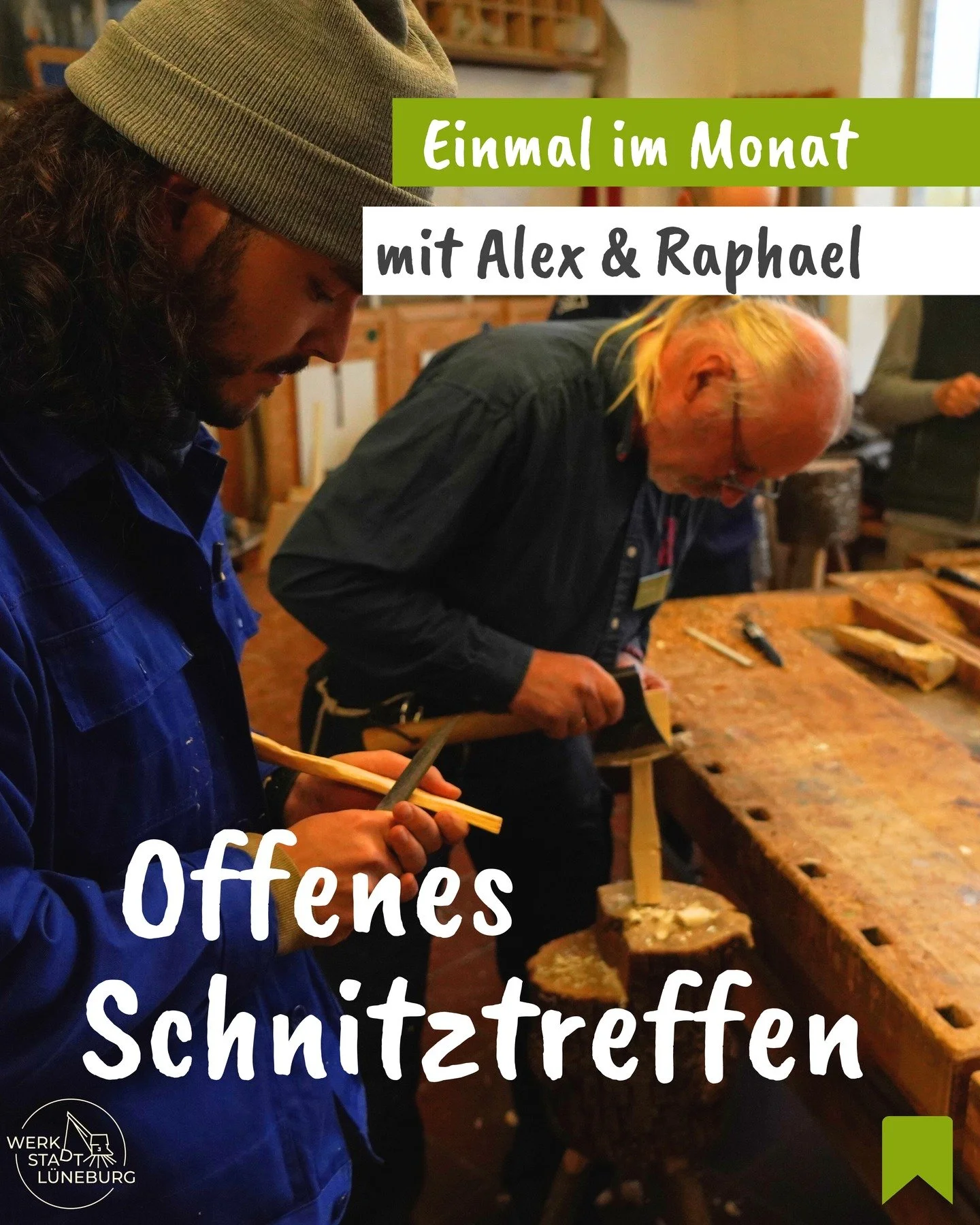 Einmal im Monat laden wir Erwachsene zum gemeinsamen Schnitzen in die Werkstadt L&uuml;neburg ein &ndash; willkommen sind Anf&auml;nger*innen ebenso wie Fortgeschrittene.

Ein Einf&uuml;hrungskurs zum Thema Schnitzen ist hilfreich, um die Basistechni