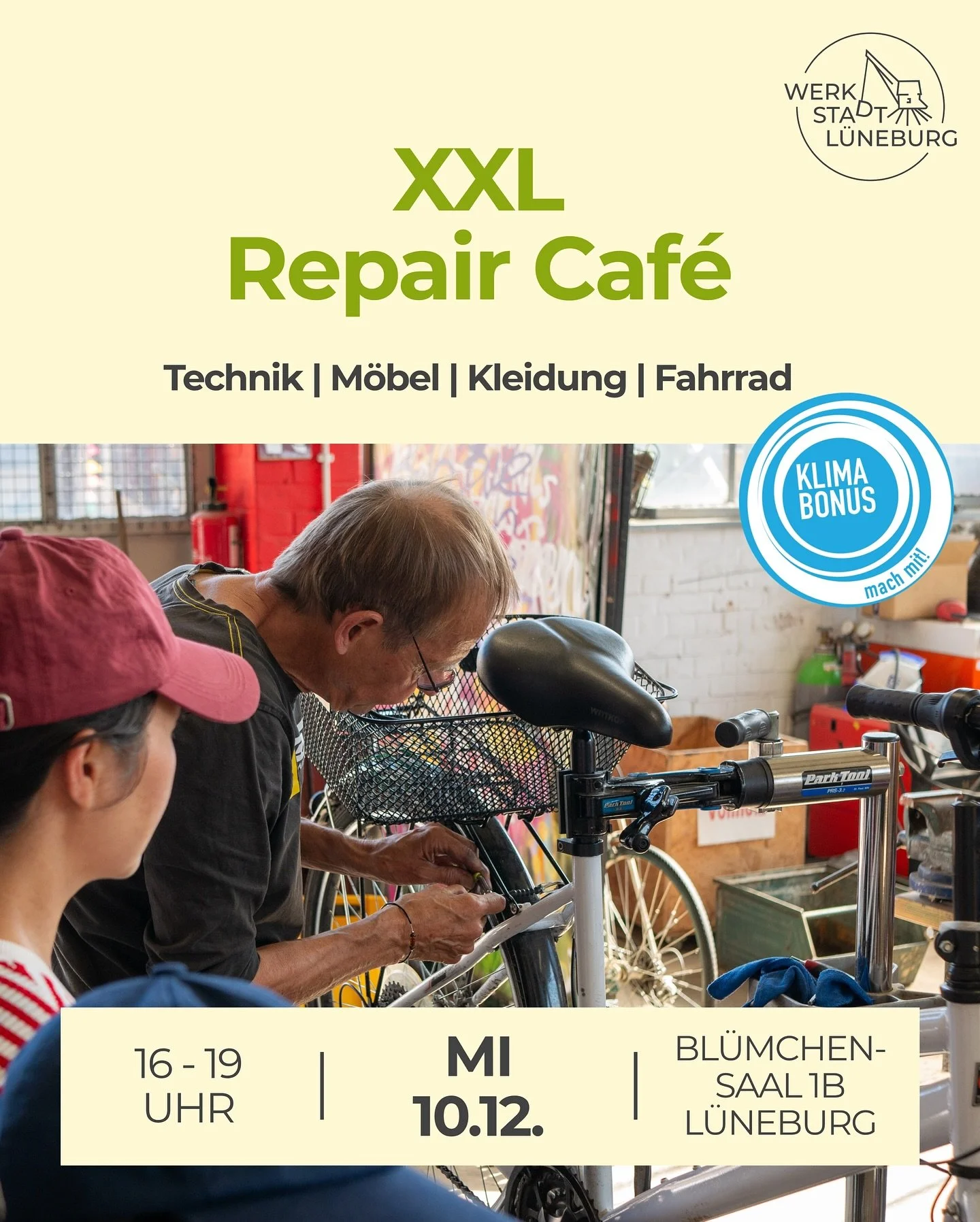 Am Mittwoch, 10. Dezember, hei&szlig;t es wieder: Let&rsquo;s repair! 🔨✂️⚒️

Von 16 bis 19 Uhr kannst du mit kaputten - oder halb kaputten -  Sachen vorbeischauen und zusammen mit den Reparatur Profis vom @fablablg herausfinden, wie wir sie wieder z